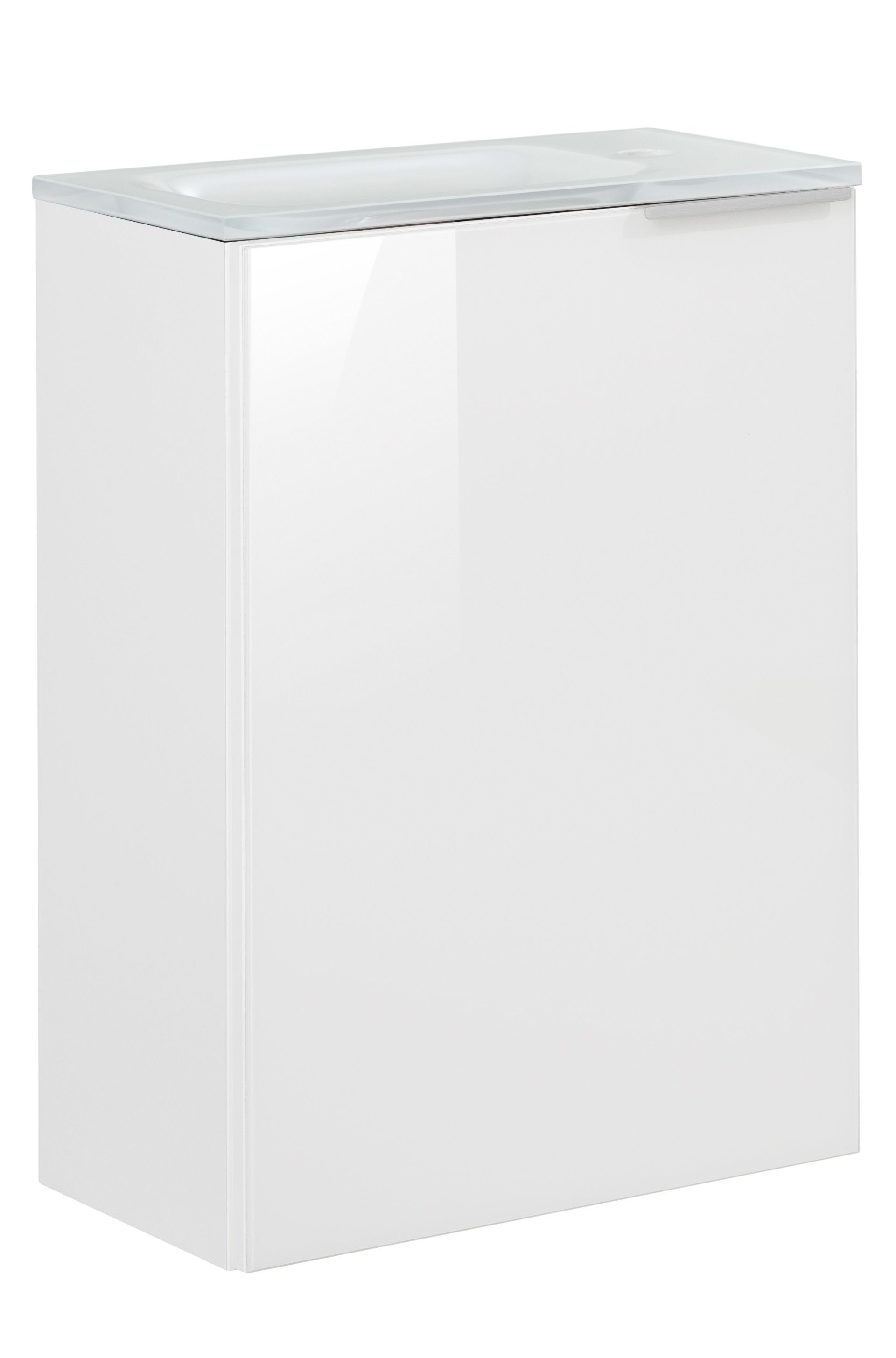 FACKELMANN Waschbecken KARA Gäste WC Set 2-teilig Weiß, Becken mit Unterschrank 45cm, links