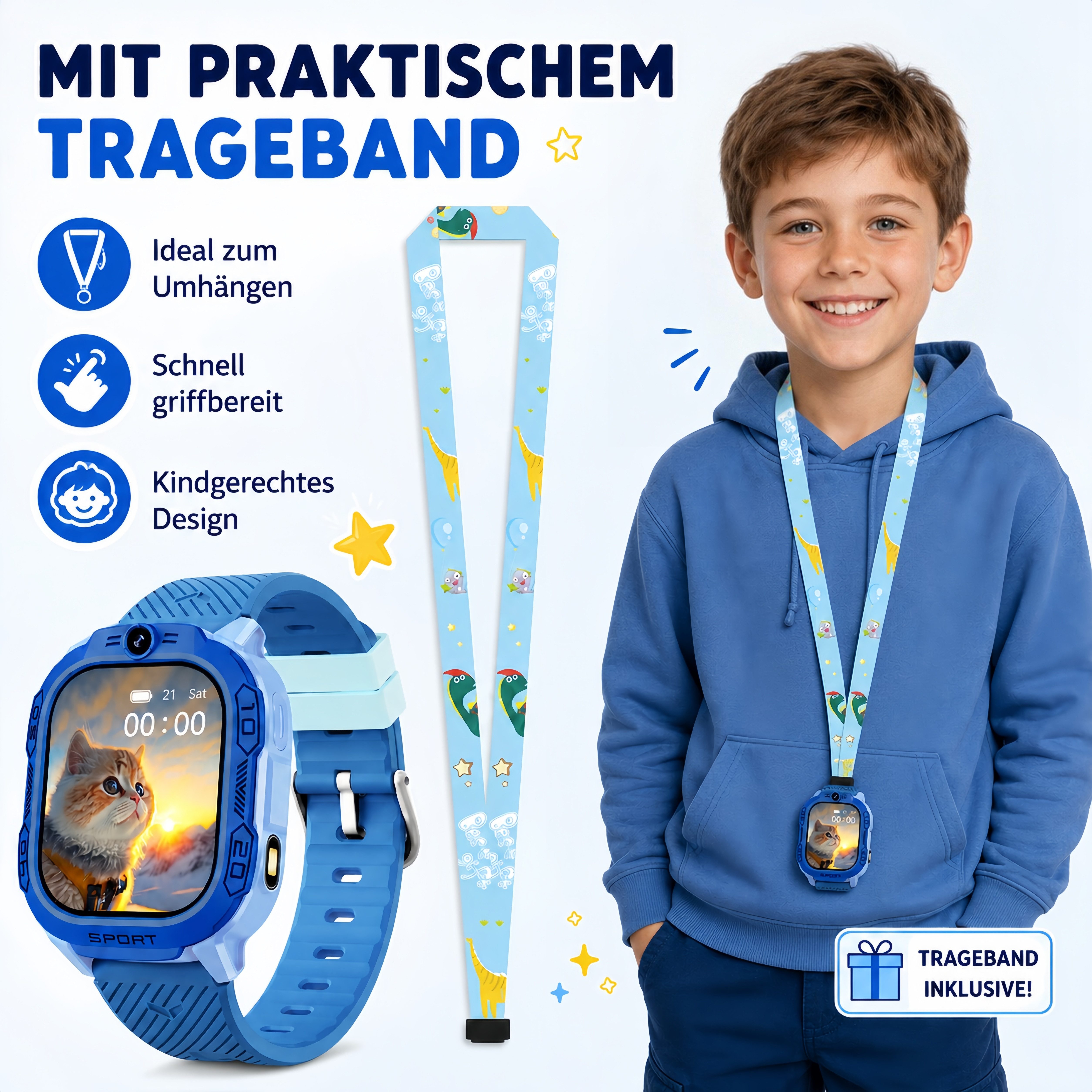 ibettertec Kinderuhr Kinder Smartwatch 4G GPS Uhr mit Telefon, Kamera, SOS Smartwatch (20 cm) Taschenlampe & Trageband, Kinderuhr mit Touchscreen, Anruf, Videoa – Bild 4 von 5