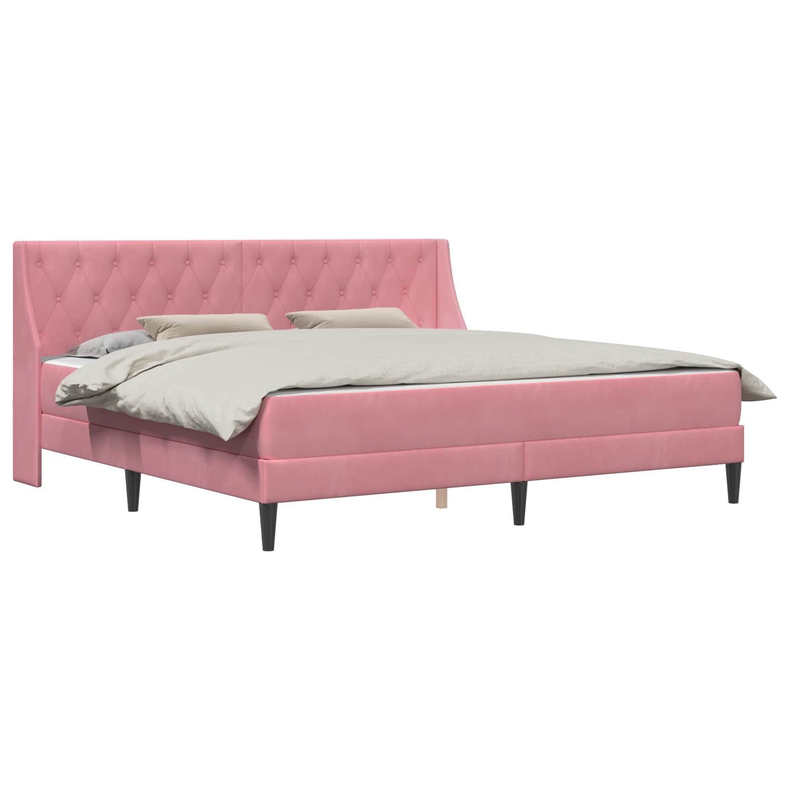 Bett Bettgestell mit Matratze mit Matratze Rosa 200 x 200 cm Samt