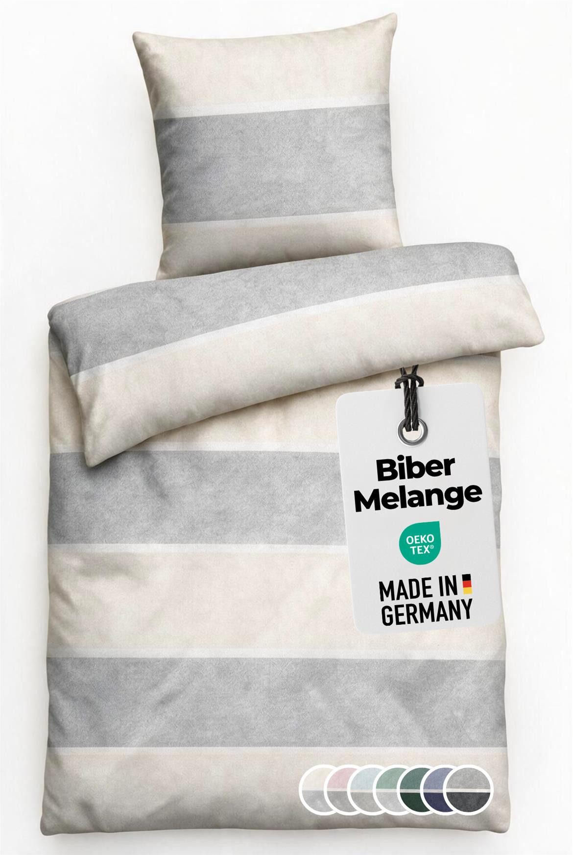Carpe Sonno Bettwäsche Biber Flauschige Bettwäsche Winter Flanell Baumwolle 135x200 / 155x220, Biber, 2 teilig, MADE IN GERMANY - Warme Kuschelbettwäsche - 135 x 200 - Natur Grau