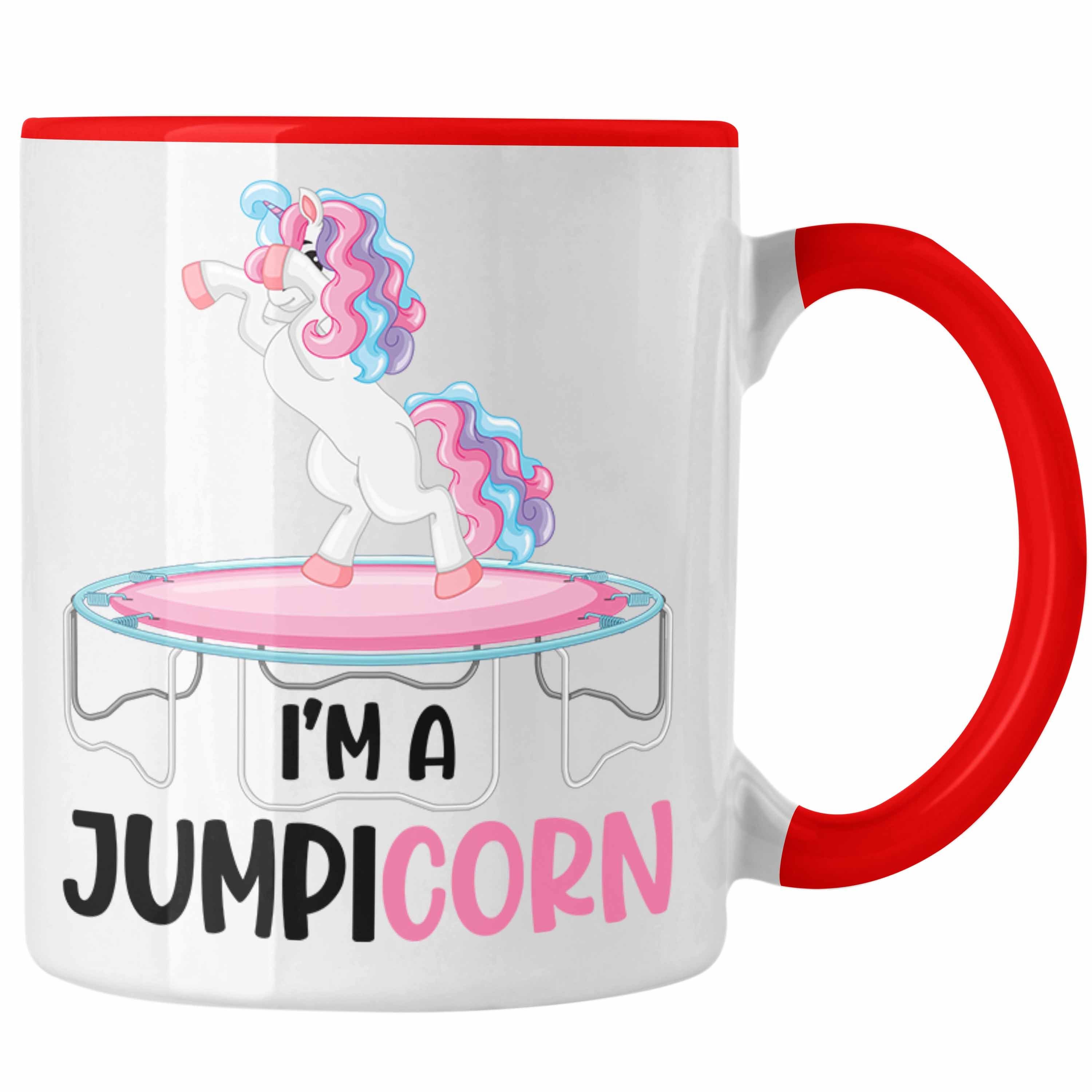 Trendation Tasse Jumpicorn Trampolin Fitness Geschenk Einhorn Rot Tasse