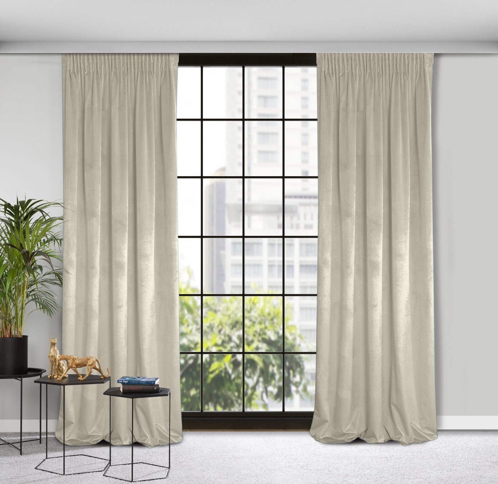 Design91 Vorhang Samtvorhänge 140x270 cm 135x300 cm (1 St), Kräuselband, blickdicht, Samt, Wohnzimmer Tunnelzug