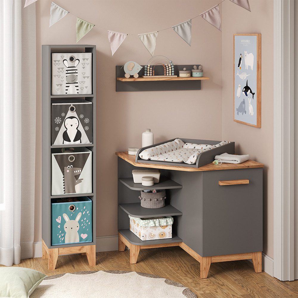 VitaliSpa® Wickelkommode Malia, Grau/Artisan/Artisan, 85 x 85.2 cm mit Tür