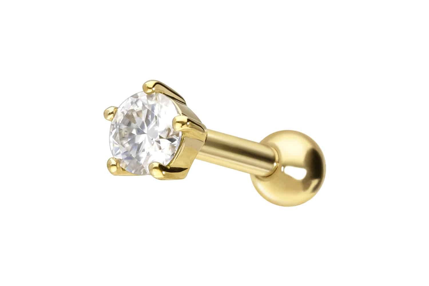 PIERCINGLINE Piercing-Set 14/18 Karat Gold Ohrpiercing EINGEFASSTER MOISSANIT (Mini-Barbells, 1-tlg)