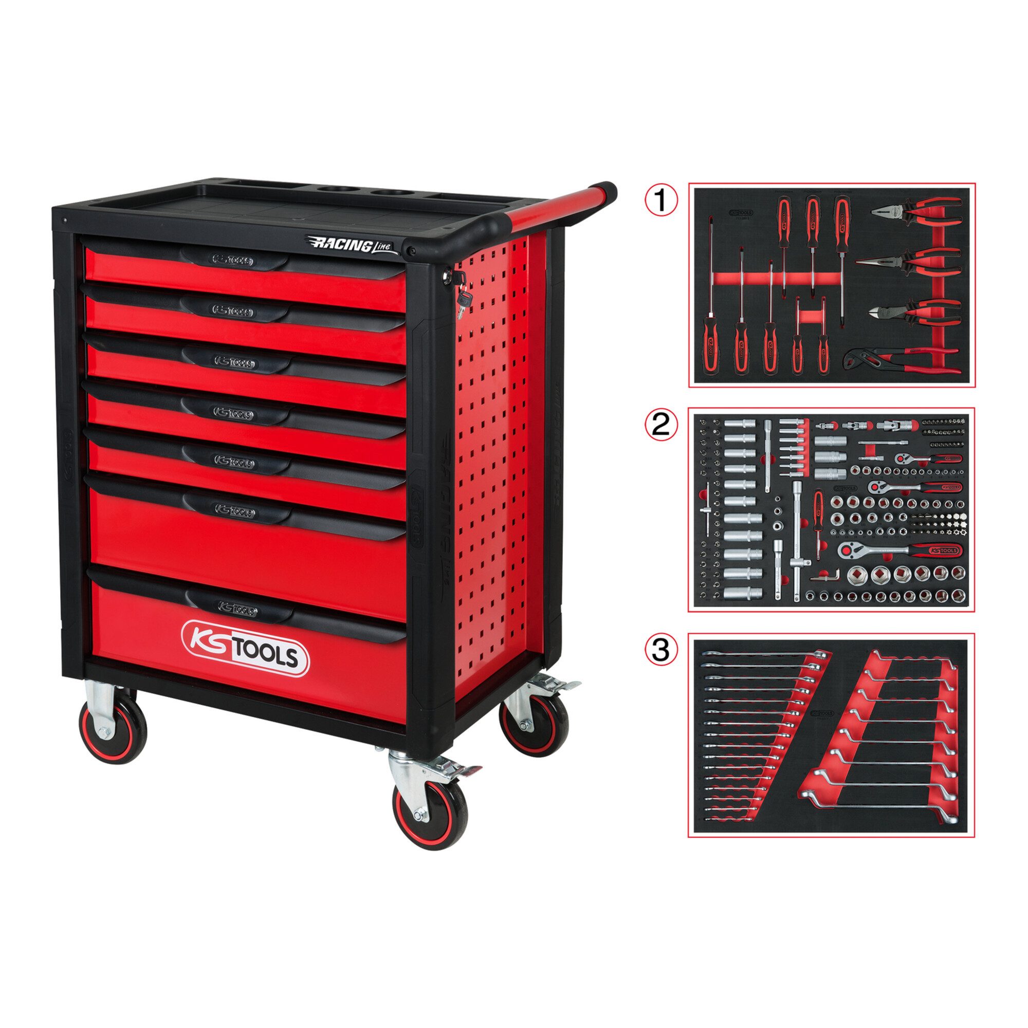 KS Tools Werkstattwagen KS Tools RACINGline SCHWARZ/ROT Werkstattwagen mit 7 Schubladen und 21