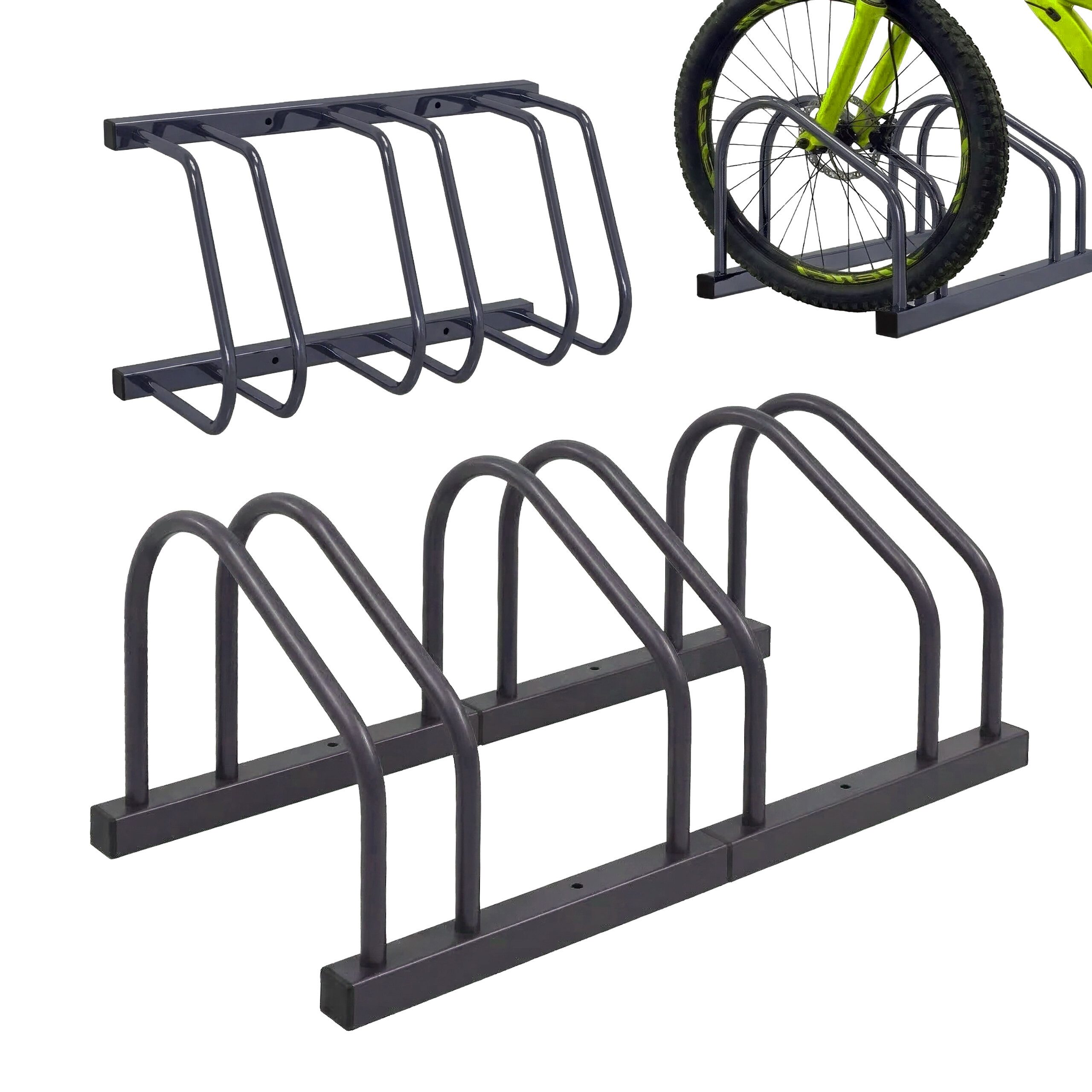 relaxdays Fahrradständer für Boden und Wandmontage, anthrazit., 3 Fahrräder