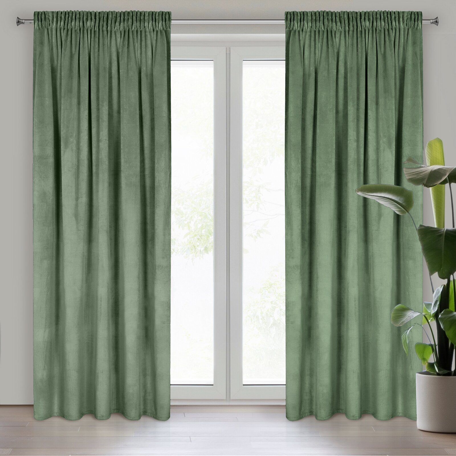 Design91 Vorhang Samtvorhänge 140x270 cm 135x300 cm (1 St), Kräuselband, blickdicht, Samt, Wohnzimmer Tunnelzug, Gardine