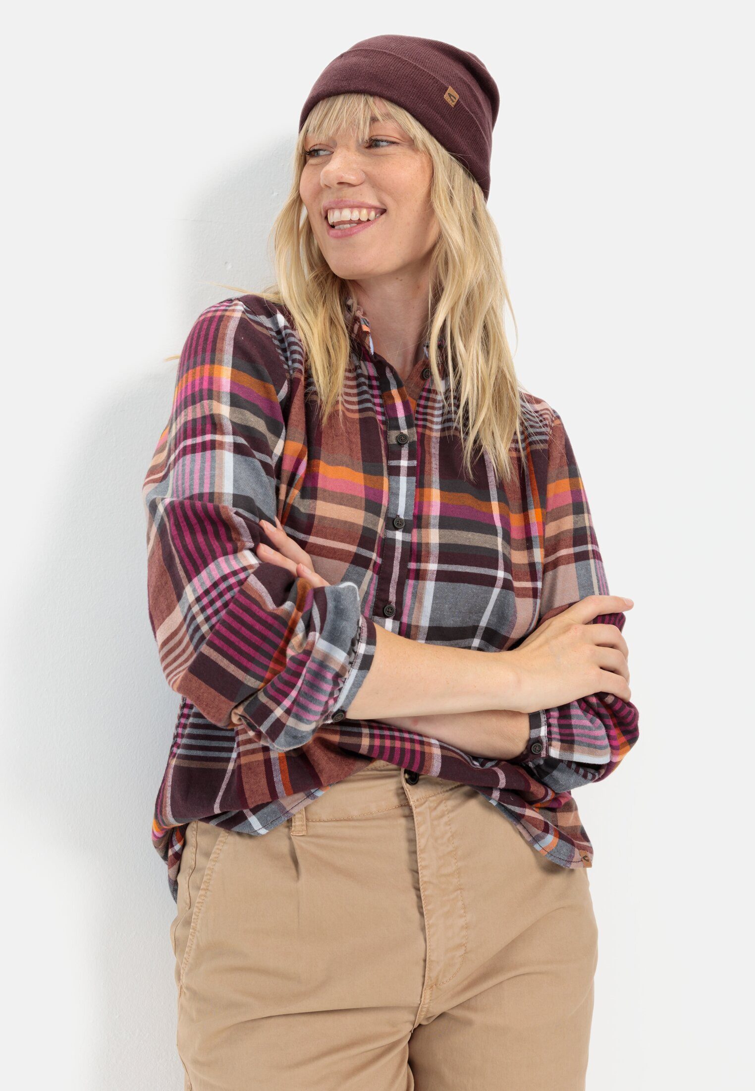 camel active Hemdbluse mit Stehkragen Langarm Stehkragen kariert