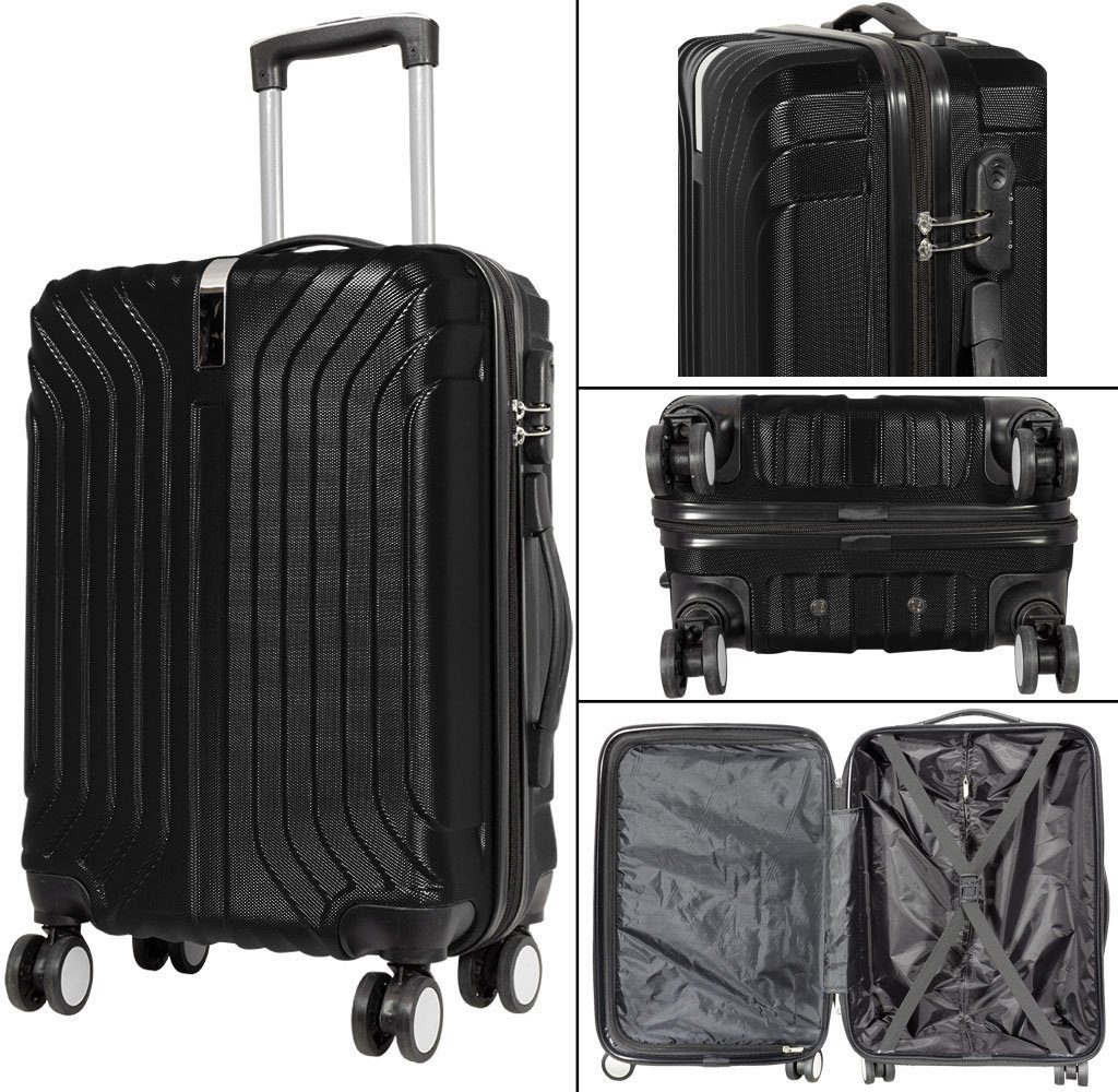 Stabilität 360° Set leicht Trolley Kabinentrolley, Flugzeugkoffer Zahlenschloss Hartschalen-Trolley & & & Rollen schwarz Hartschale Reisekoffer extra MONOPOL® 3er