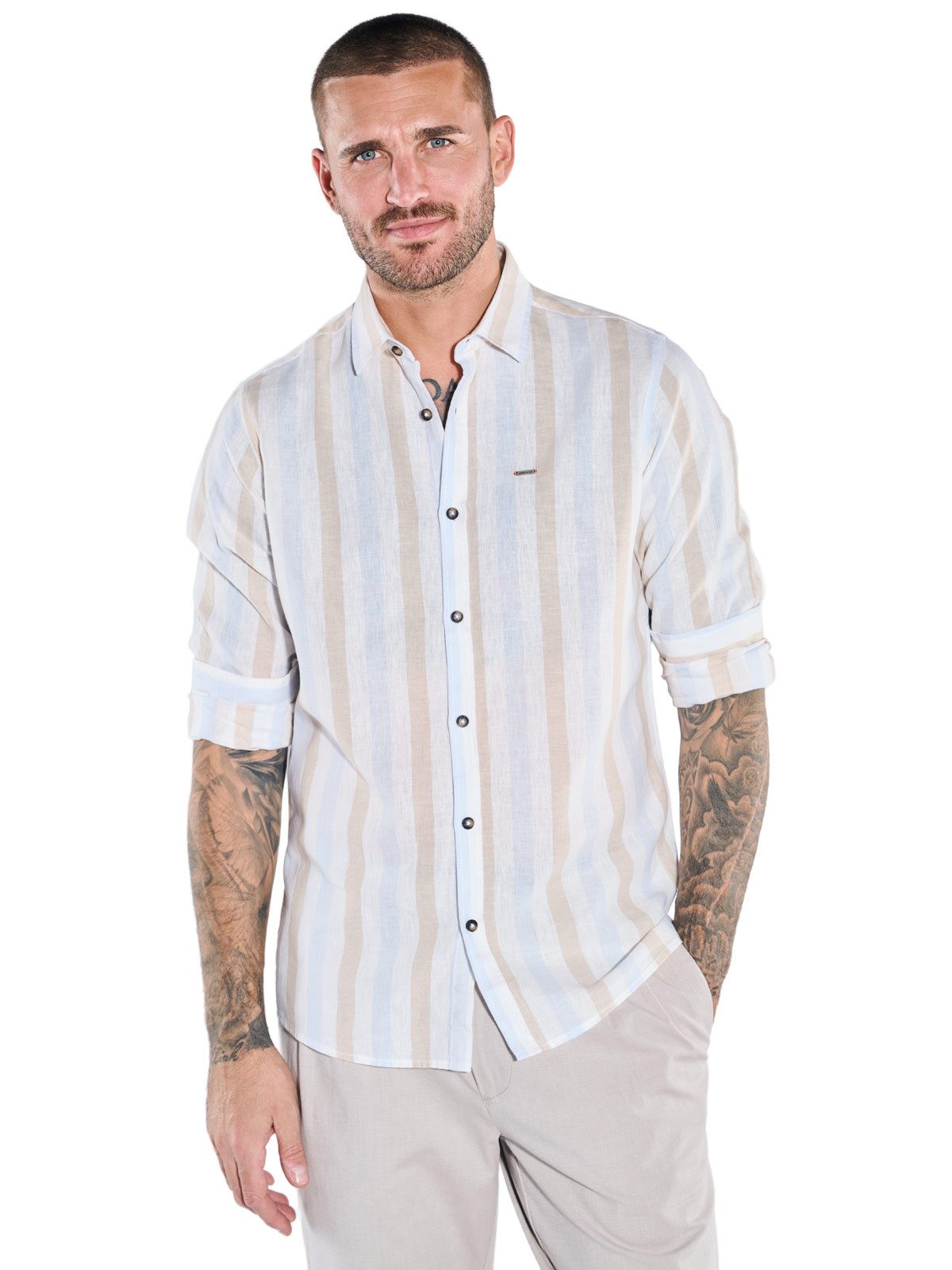 emilio adani Langarmhemd Herren Langarmhemd mit Blockstreifen, Hellblau