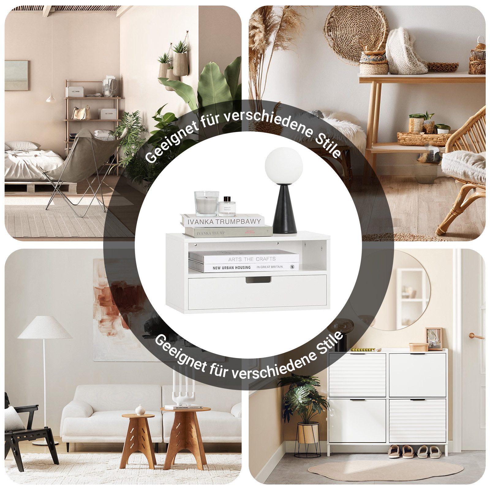 SoBuy Nachtkonsole NKD03, Schwebender Nachttisch, Wandregal mit Schublade, Nachttisch hängend Bettablage Nachtschrank Wandschrank Hängeschrank – Bild 5 von 5