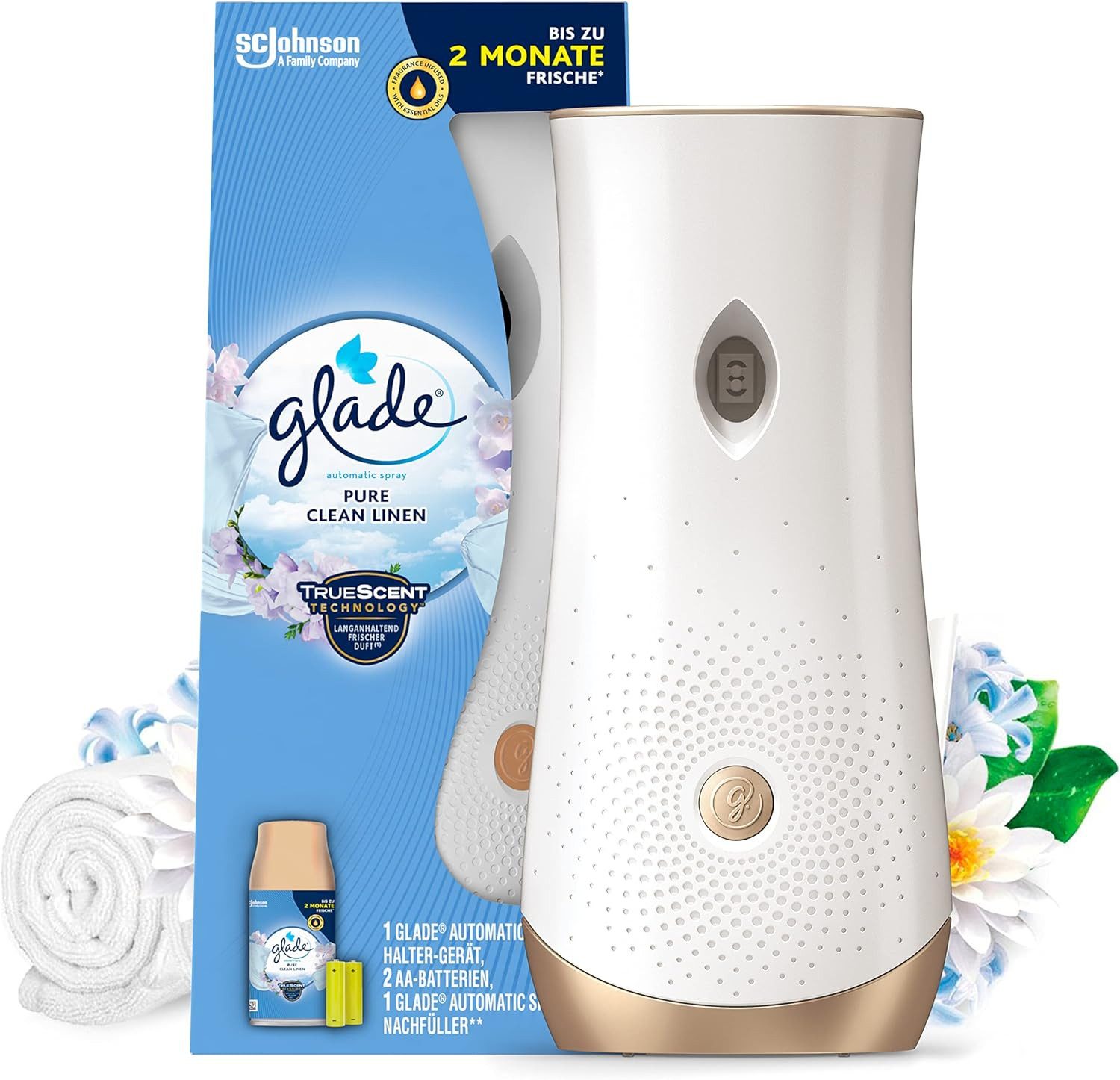 Glade Raumduft Automatic Spray Halter inkl. 1 Nachfüller, Pure Clean Linen, 269 ml