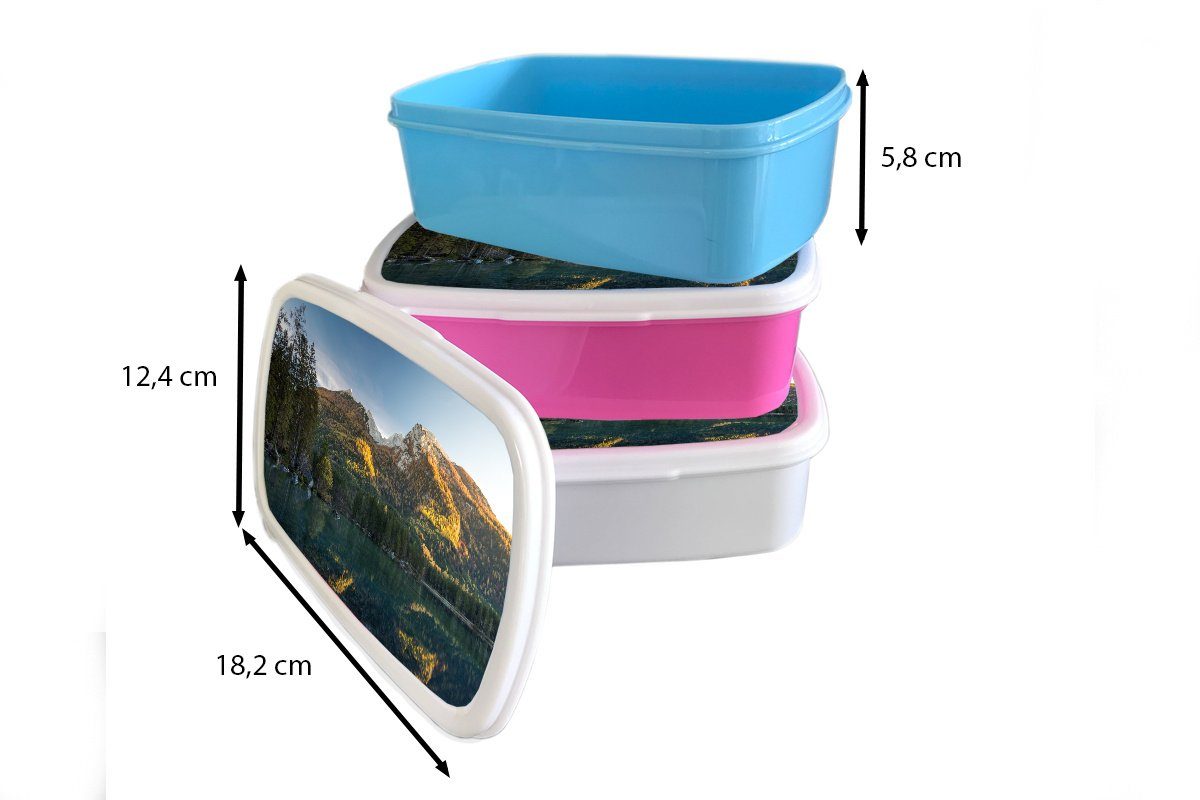 Kinder für - (2-tlg), - Kunststoff, Lunchbox Erwachsene, Brotbox weiß Berge Jungs - für Alpen Brotdose, Bäume und See, und Mädchen MuchoWow