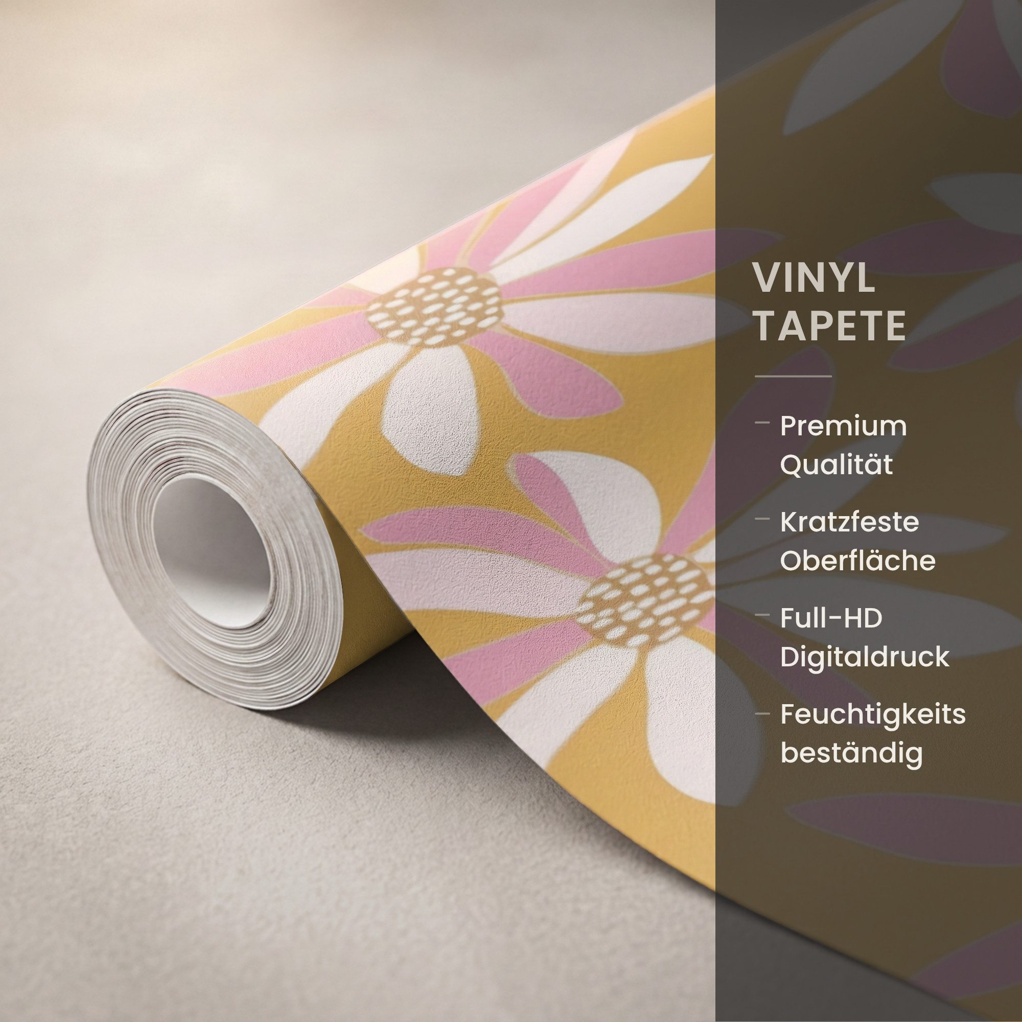 OnlyWow Fototapete Blumen - Modern - Gelb, Matt, bedruckt, Modern, bedruckt, Wohnzimmer, Wandtapete 120x200cm