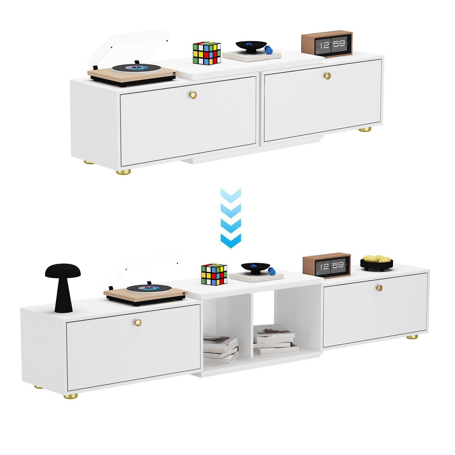 FUFU&GAGA Lowboard TV-Ständer, mit 2 Schränken, 120-175 x 30 x 28 cm, MDF, günstig online kaufen