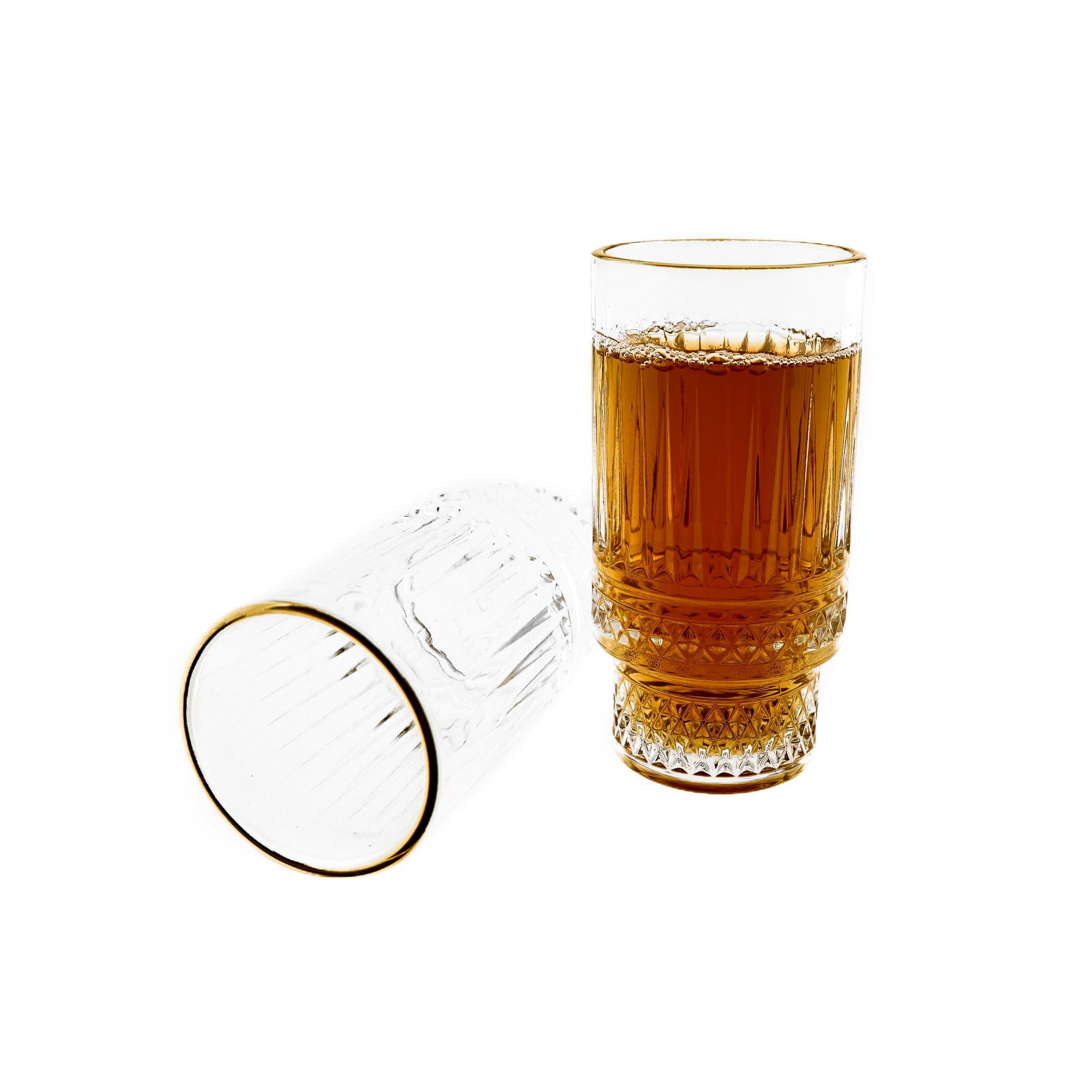 Gläser-Set 6 tlg. Set 285 ml transparent mit Riffle-Design & Goldumrandung
