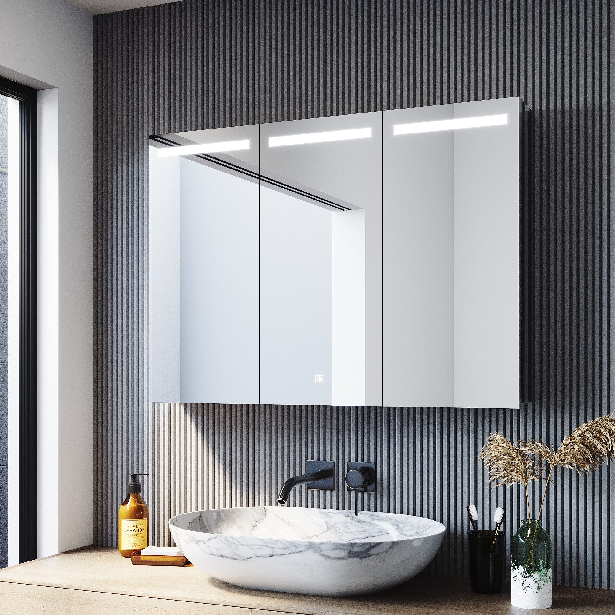 SONNI Badezimmerspiegelschrank Edelstahl Spiegelschrank 3-türig mit LED Bel günstig online kaufen