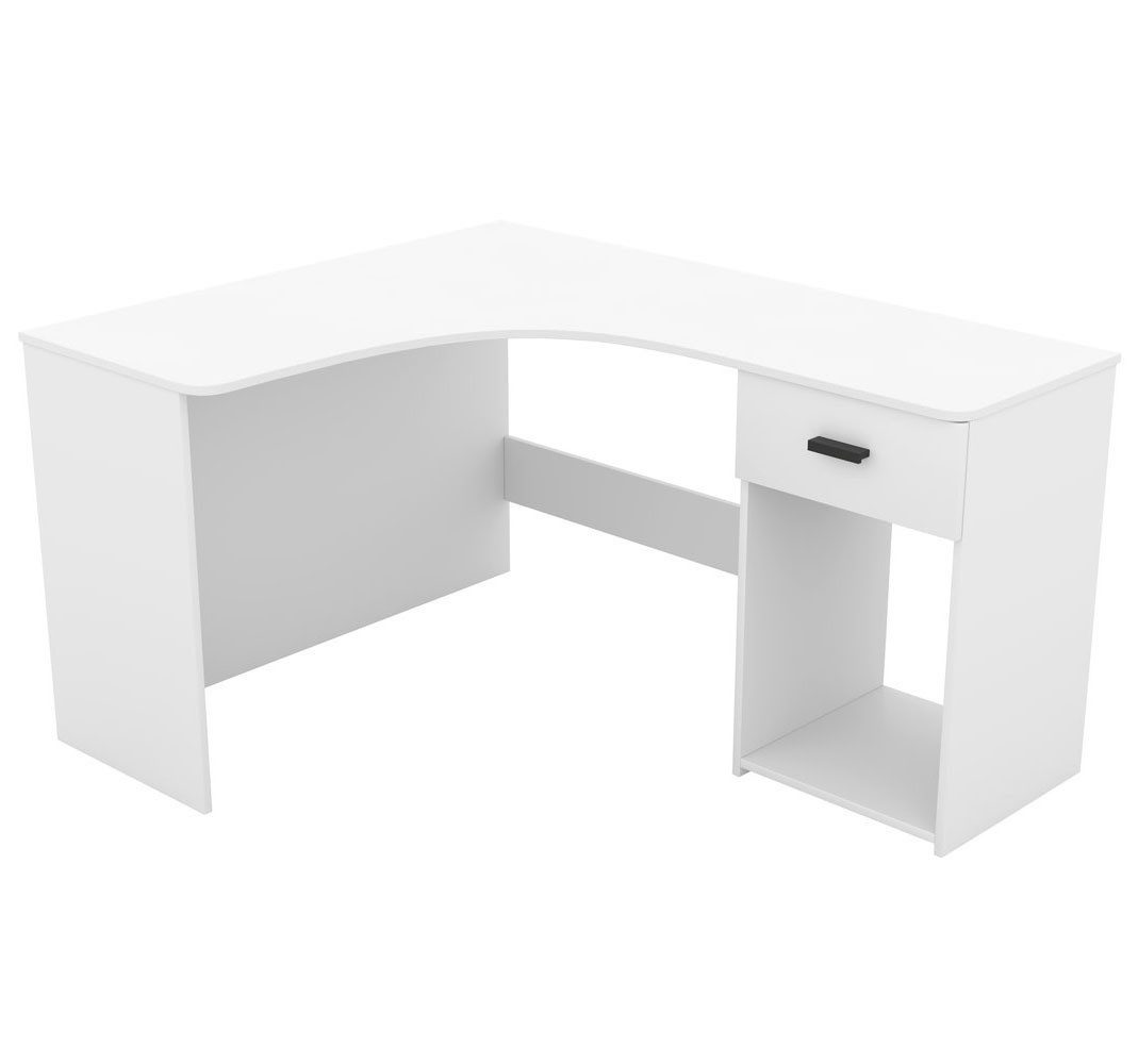 Helvetia Eckschreibtisch Cheb (abgerundete Tischplatte, 1 Schublade, 1 Fach, 1-St., moderne Optik, ergonomisch geformt), 155x125x75cm weiß mit Schublade