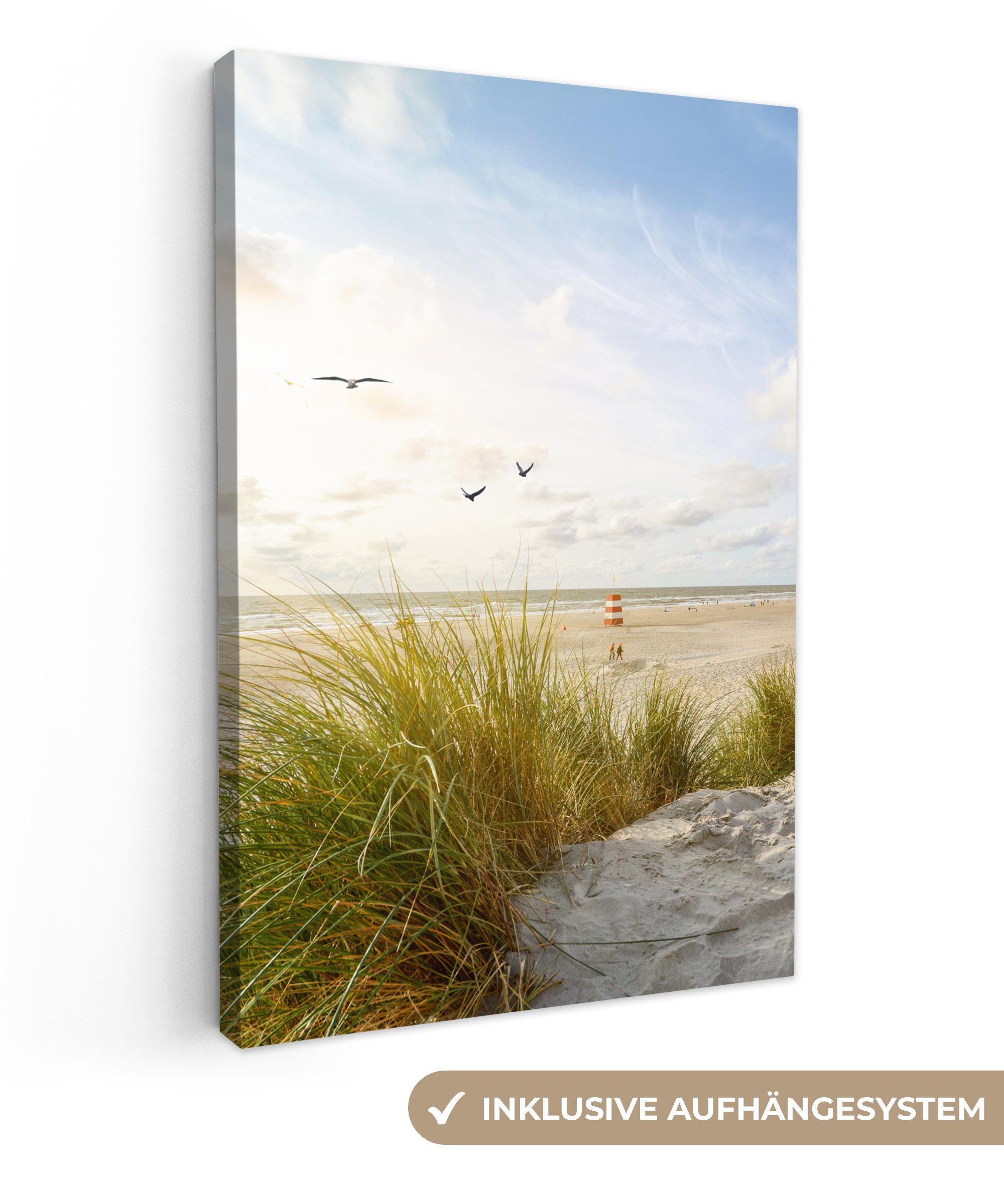 OneMillionCanvasses® Leinwandbild Strand - Meer - Vögel, Fotodruck (1 St), Leinwand Canvas Wandbild, Wanddekoration 20x30 cm