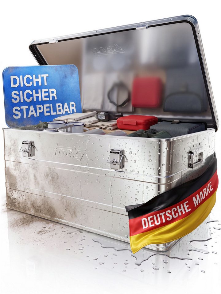 Trucky Allzweckkiste Aluminium Box mit Deckel Silber Alukiste Alu Kiste Abschliessbar