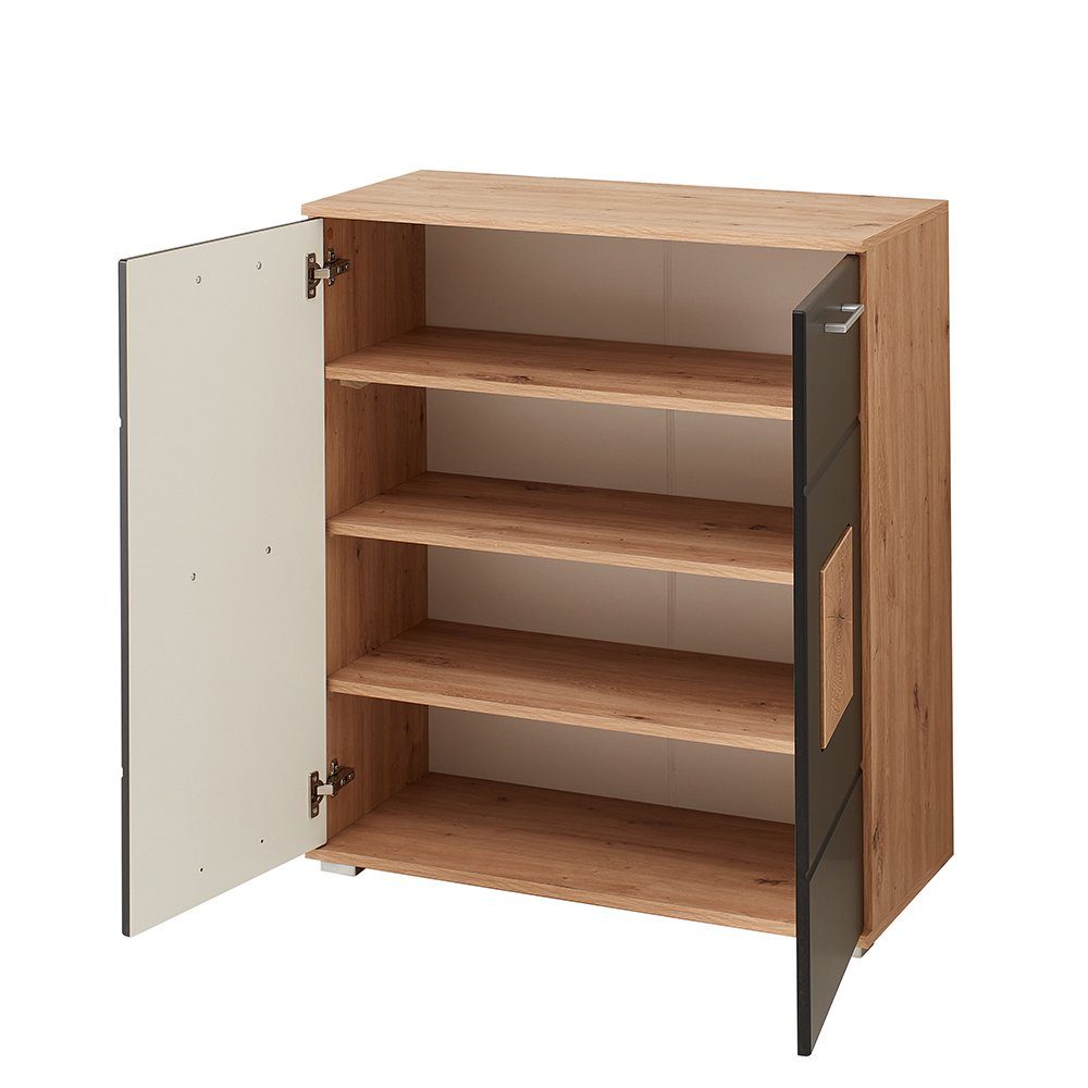 Lomadox Schuhschrank FARGO-36 in Eiche Nb. mit schwarz supermatt, ca. 84/95/38 cm