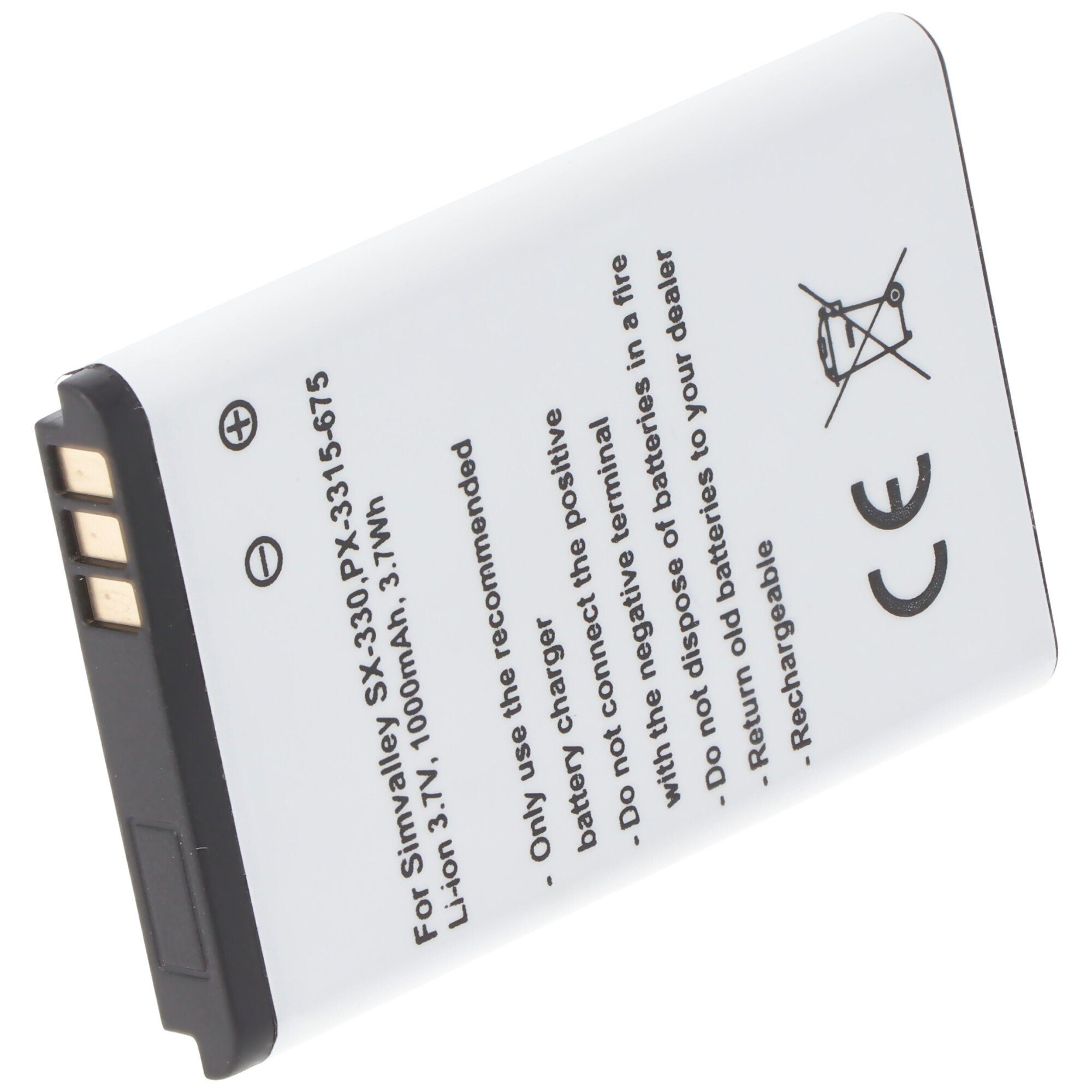 für Li-Ion, PX-3315-675, Akku SX-330, (3,7 V) 1000 3,7V, 1000mAh Simvalley passend mAh Akku AccuCell