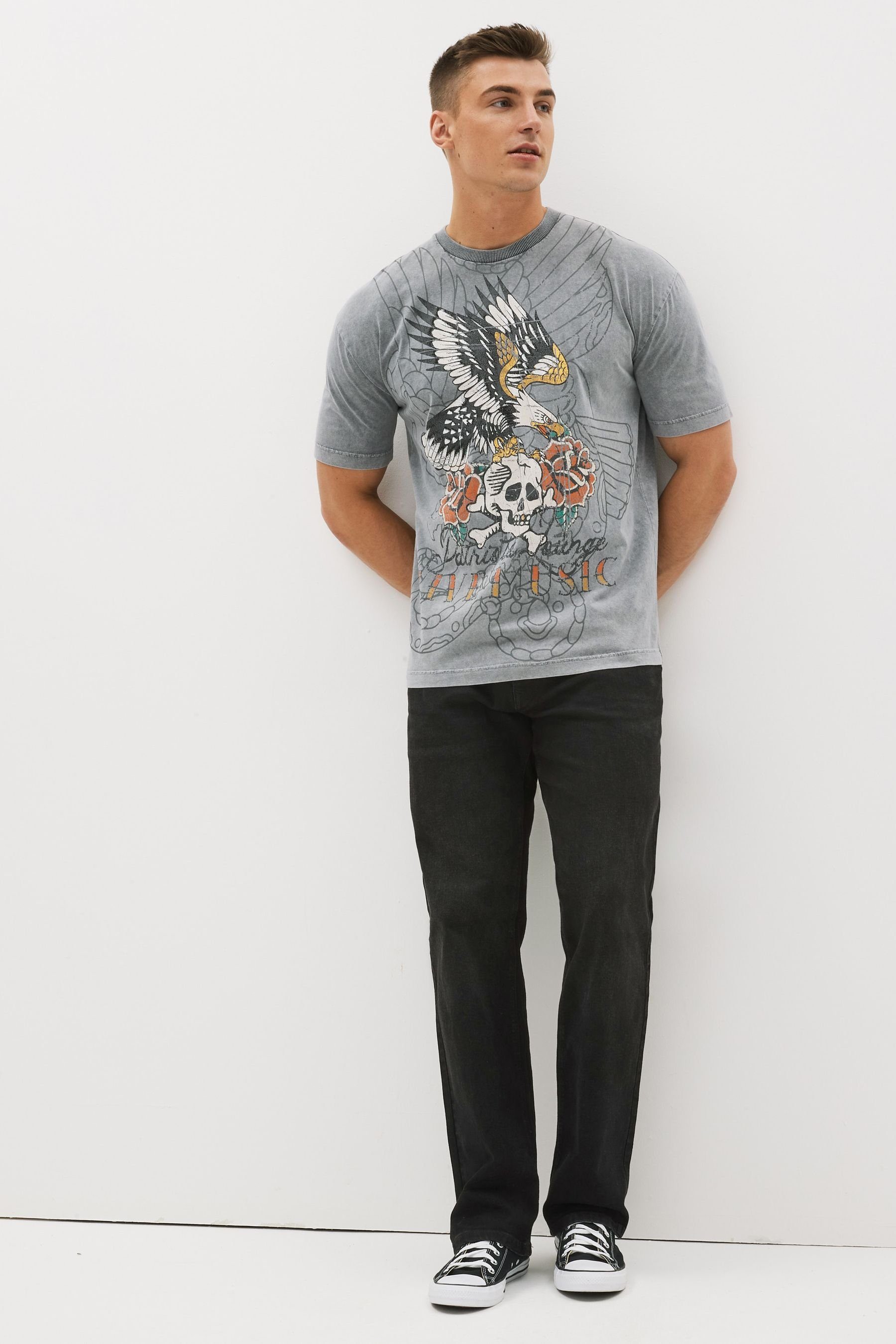 Fit Next (1-tlg) Print-Shirt T-Shirt Relaxed Gemustertes Grey Eagle im