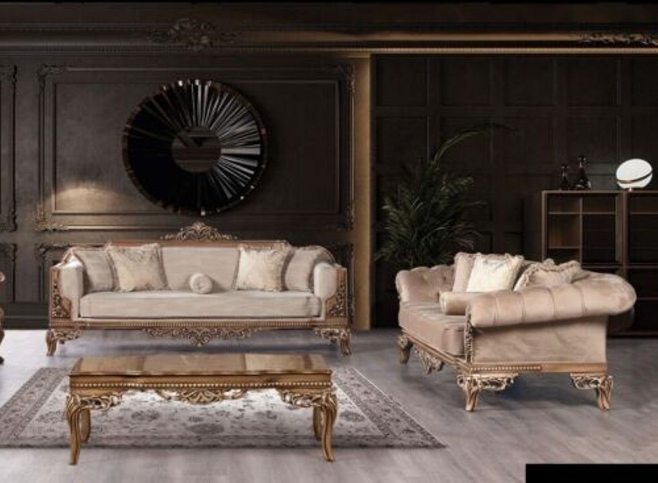 JVmoebel Wohnzimmer-Set, Sofagarnitur 3+3 Sitzer Chesterfield Sofa Sessel Luxus Stoff 2tlg