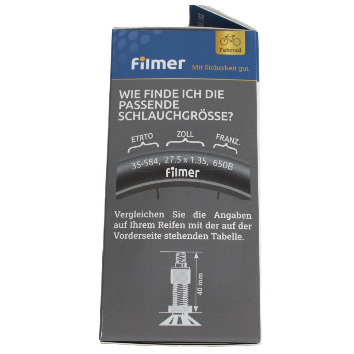 Filmer Fahrradschlauch Premium Fahrradschlauch Dunlopventil verschiedene Größen, 27,5 - 29 Zoll, mit Dunlopventil, Extrem reißfest, Formgeheizt