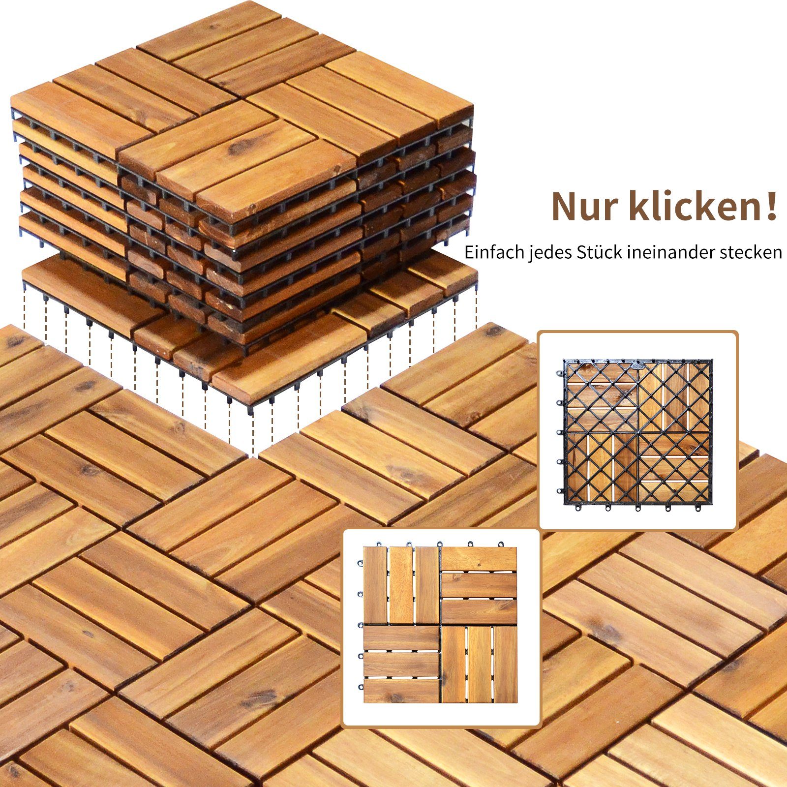 COSTWAY Holzfliesen, 27St. x cm Akazienholz, Muster Karo 2,4 30 x 30 Klickfliesen, aus