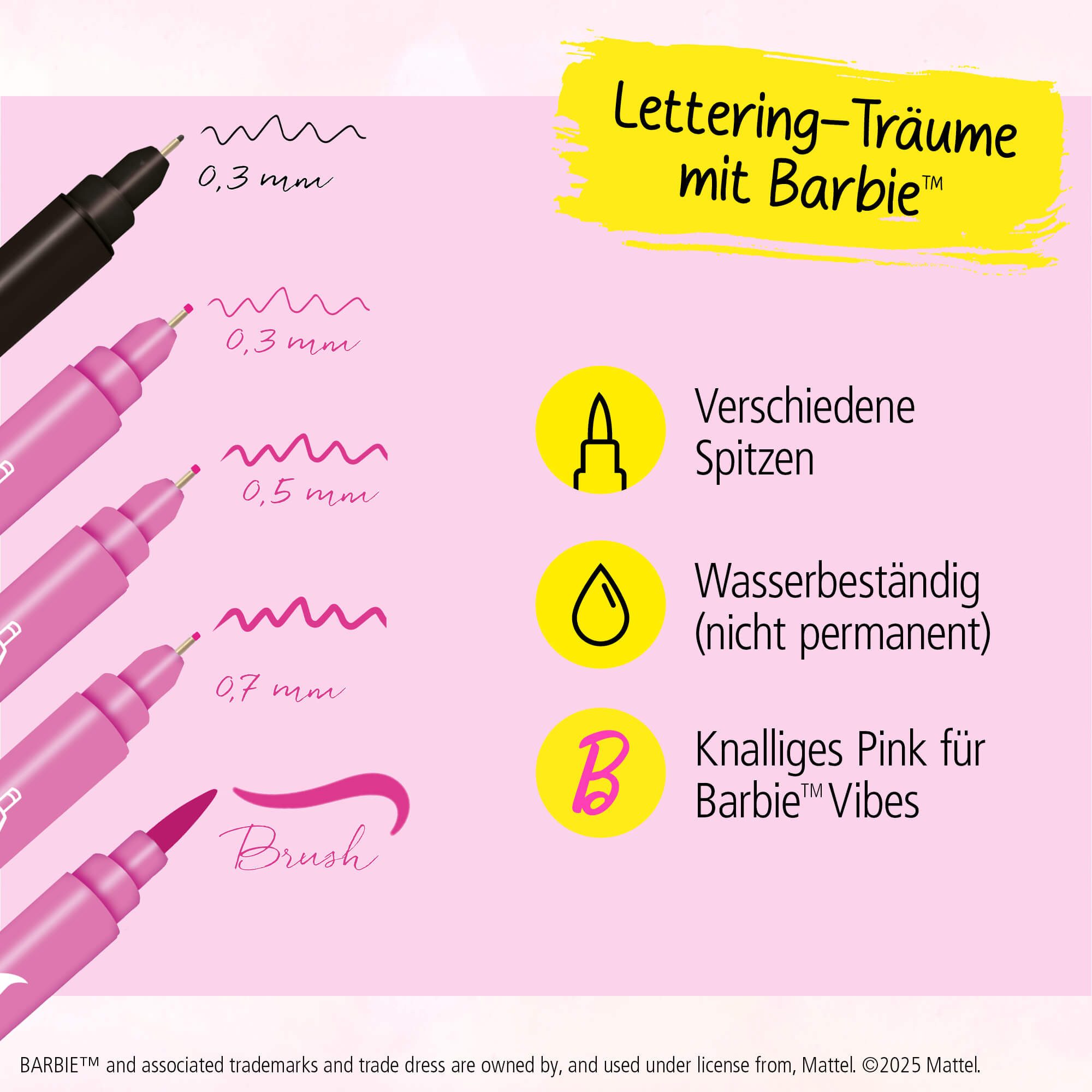Online Pen Fineliner Pink Lettering, mit Brush Pen, Kalligrafie Pen und Fineliner