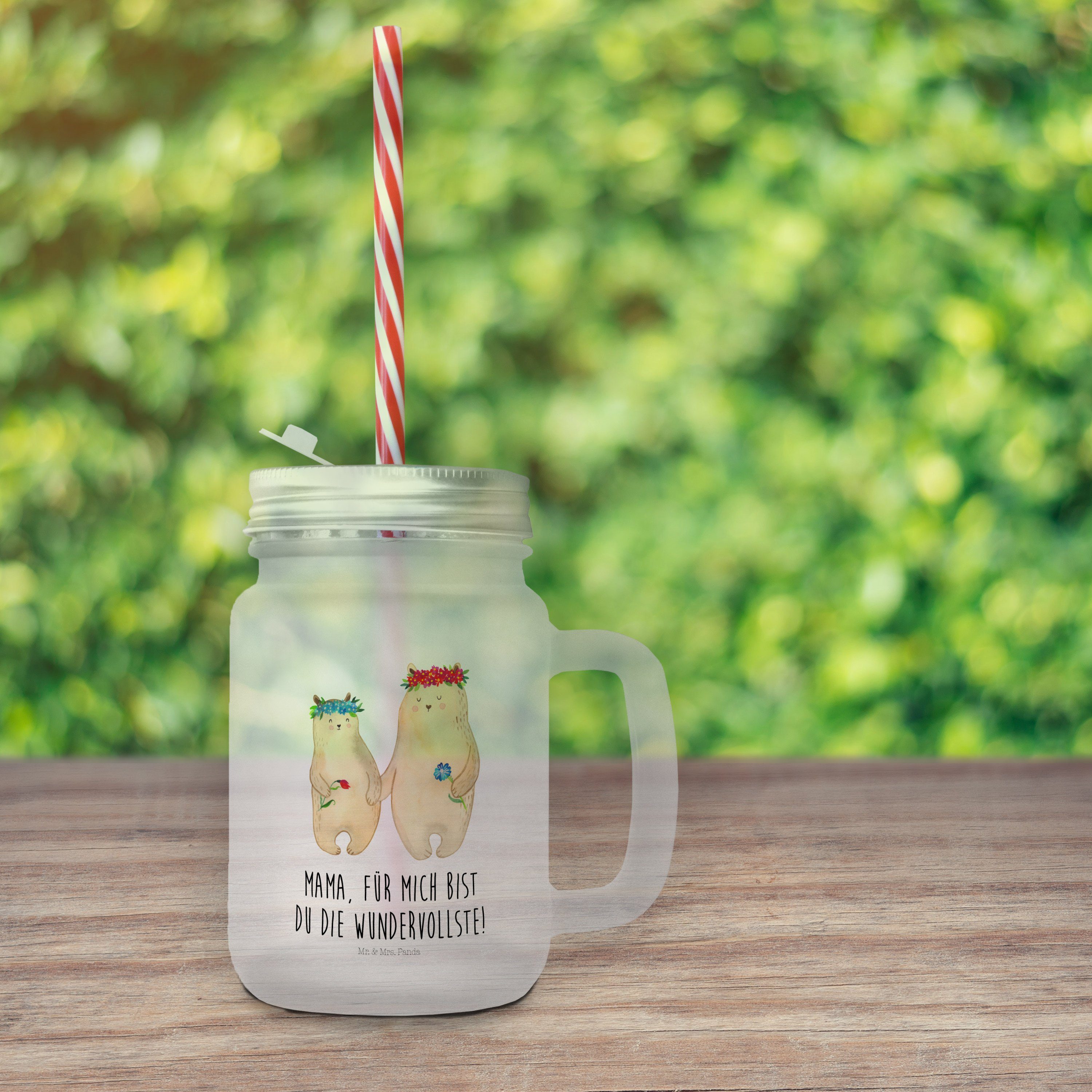 Mr. & Mrs. Panda Glas Glas mit Lieblingsm, Blumenkranz Jar, Premium Bären - Geschenk, - Mason Transparent