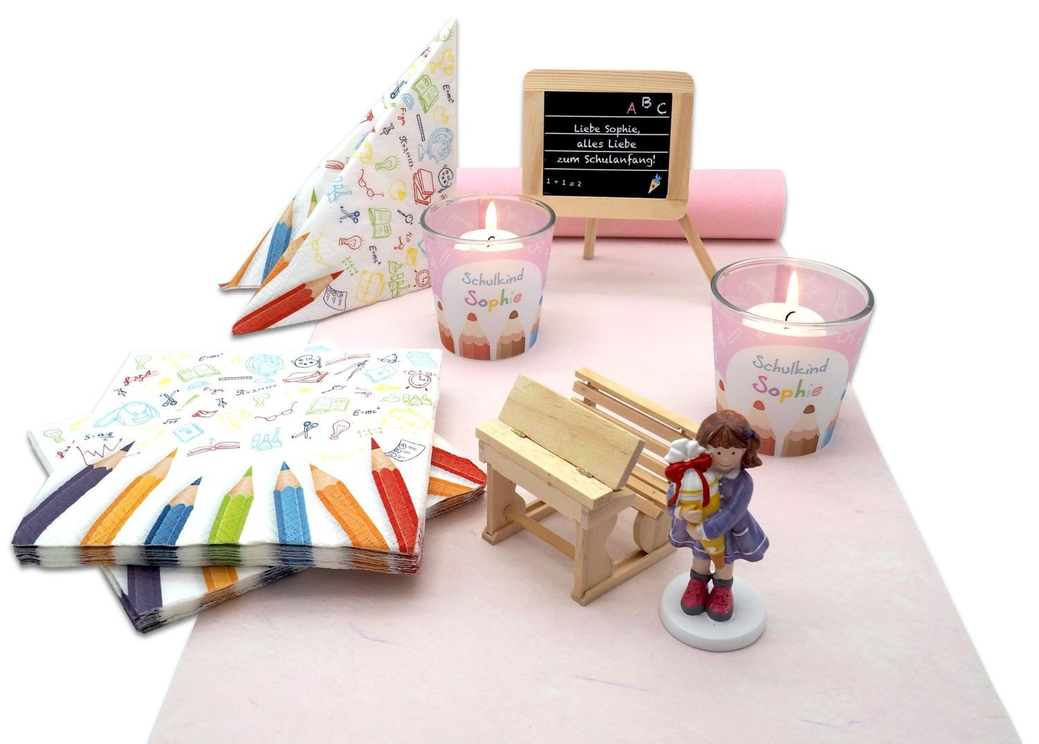 ZauberDeko Tischdecke Tischdeko Einschulung Schulanfang Mädchen Schule Personalisiert SET