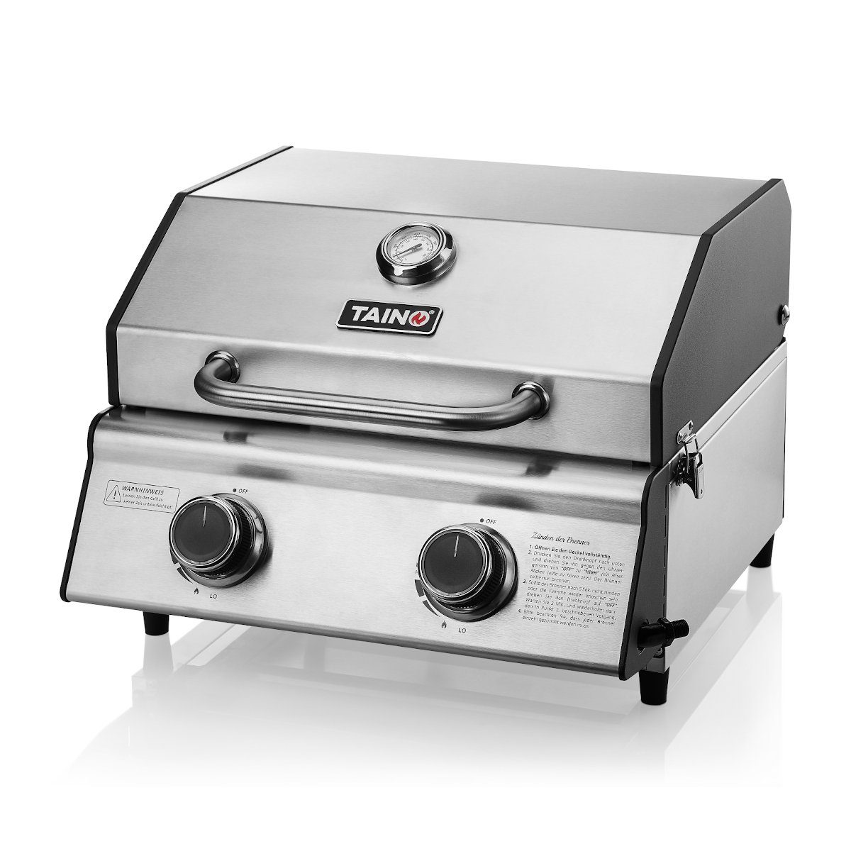 TAINO Gasgrill COMPACT 2.0 S, doppelwandiger Deckel, Piezozündung, 2x Hauptbrenner aus Edelstahl