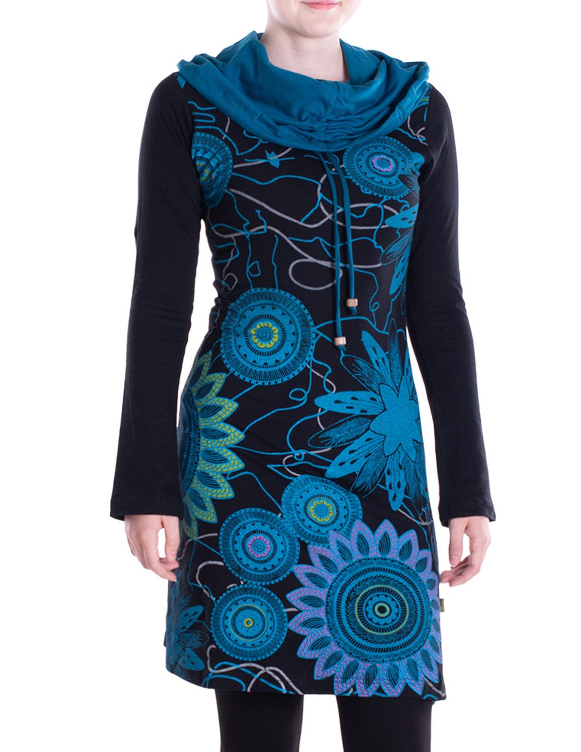 Vishes Tunikakleid Damen Mandala-Kleid Schal-Kragen Langarm-Shirtkleid Baum günstig online kaufen