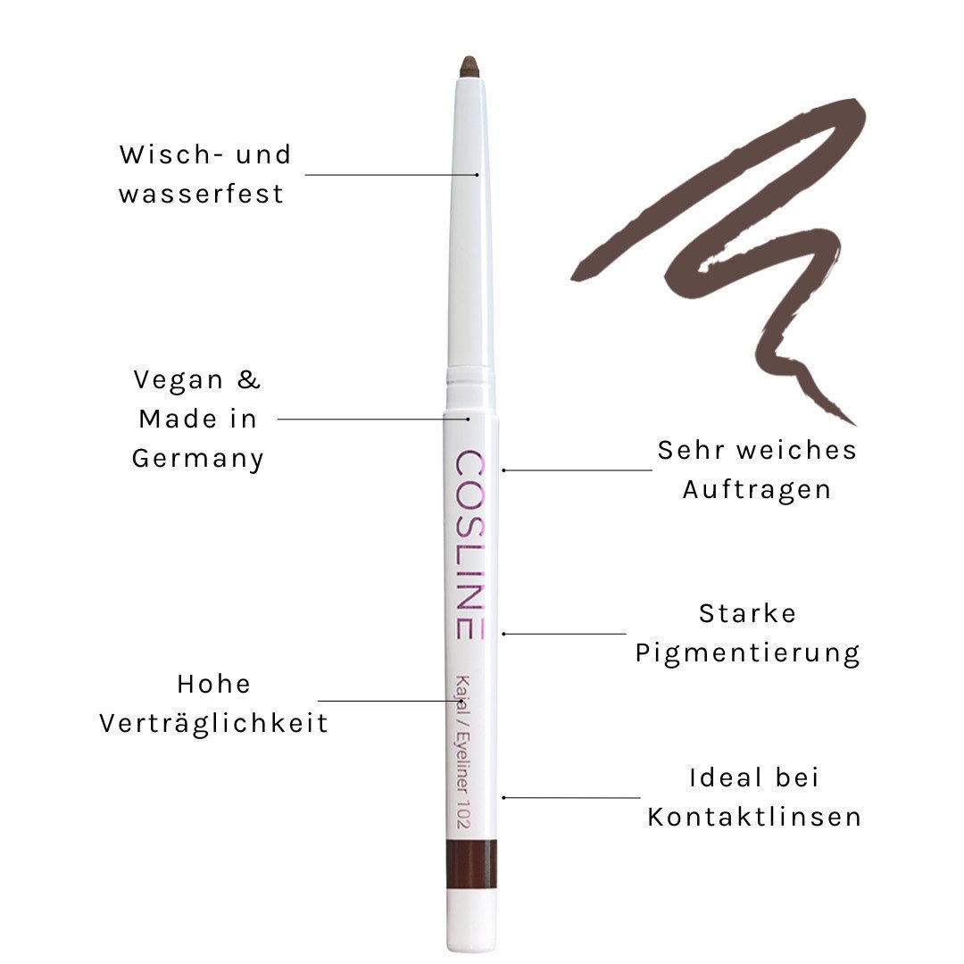 Cosline Cosmetics Kajal wasserfest, langanhaltend, cremig, 25 Farben, intensive Pigmentierung
