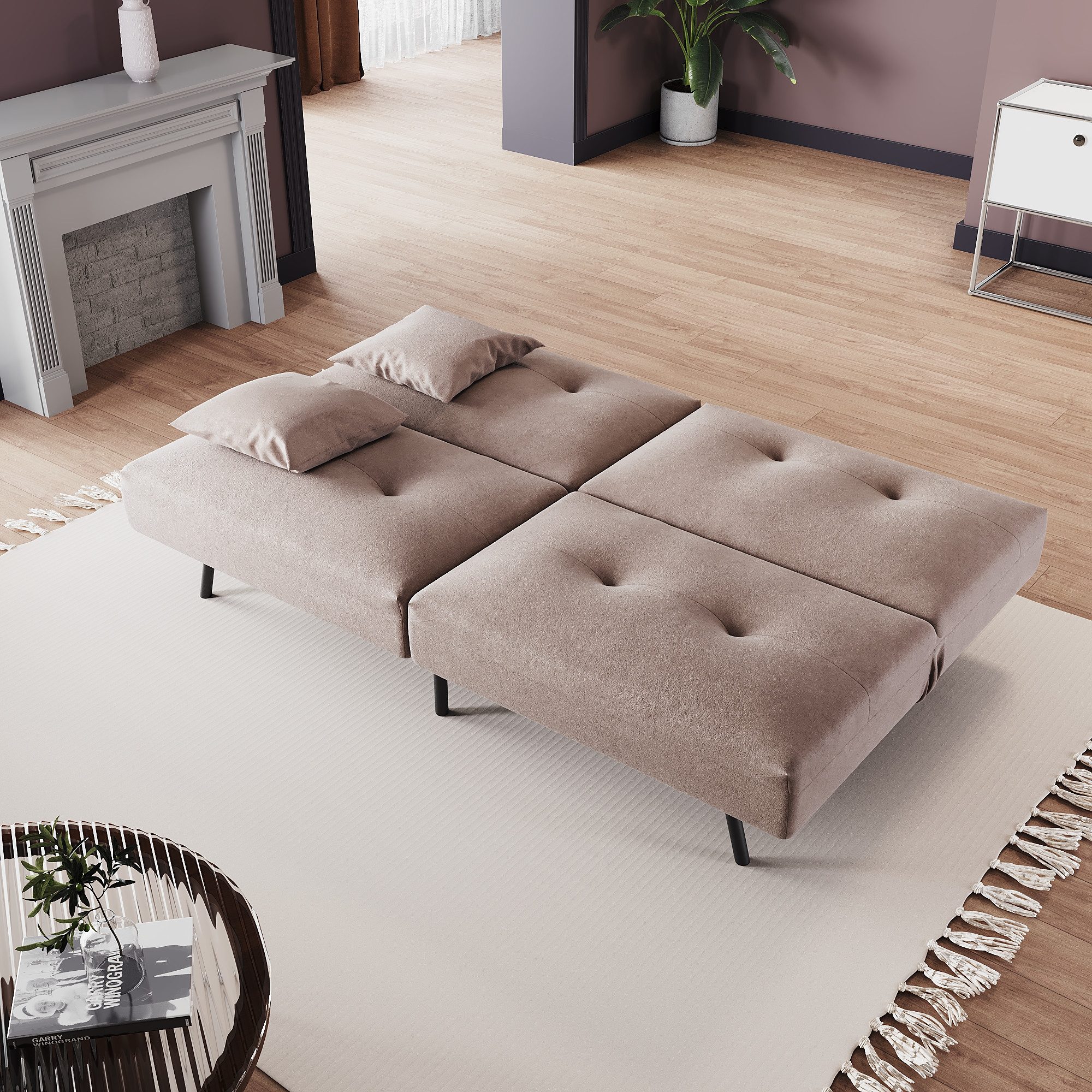 SONNI Schlafsofa Schlafsofa Klappbares Sofabett 180 cm mit verstellbarer Rückenlehne, 2 Kissen, Schlaffunktion, Baby-Samt, 180x89x78cm