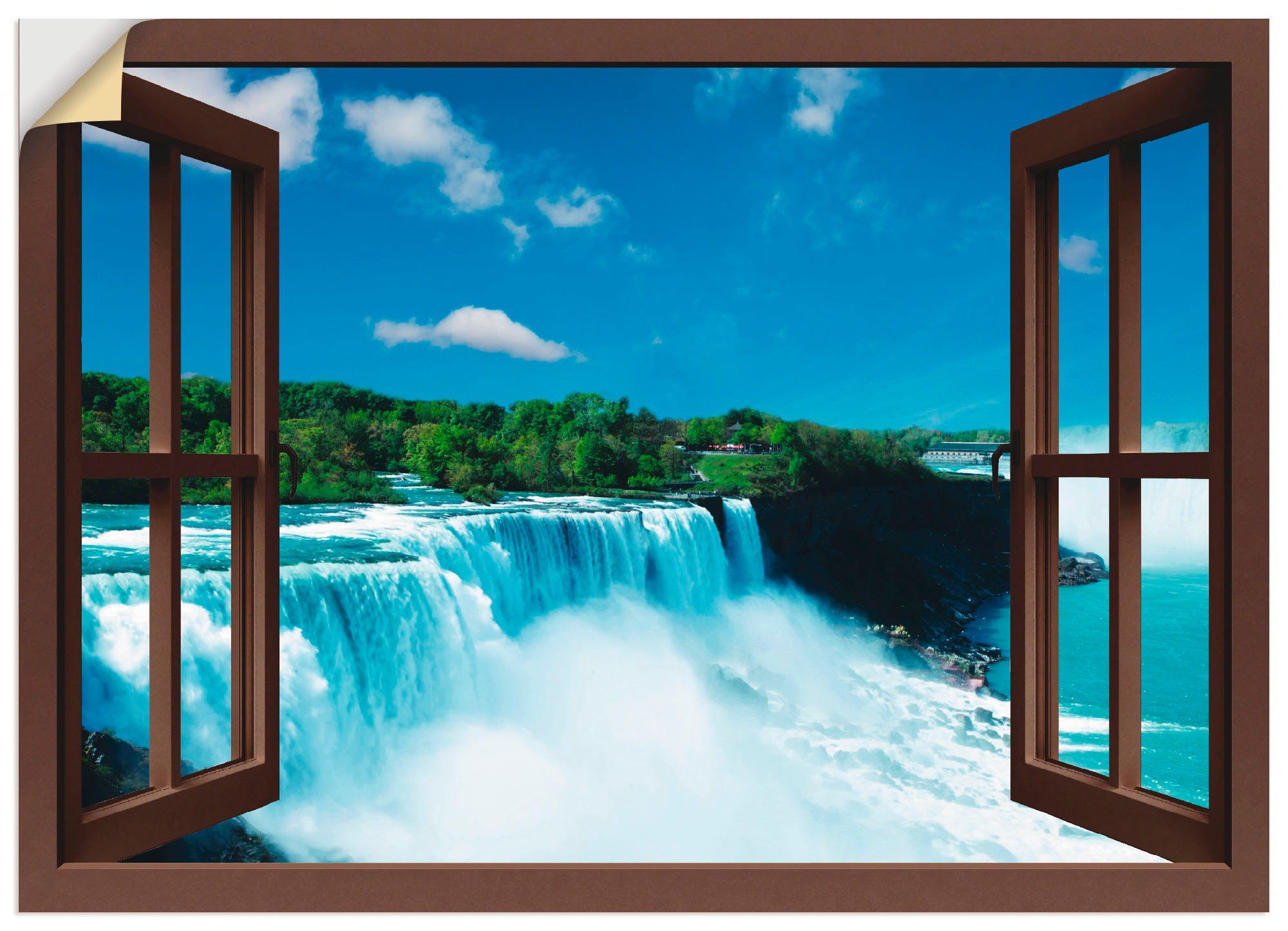 Artland Wandbild (1 oder Aufhängen - Montag Leinwandbild, einfache Wandaufkleber St), Fensterblick Fertig zum als Größen, Fensterblick für Poster Niagara, in versch