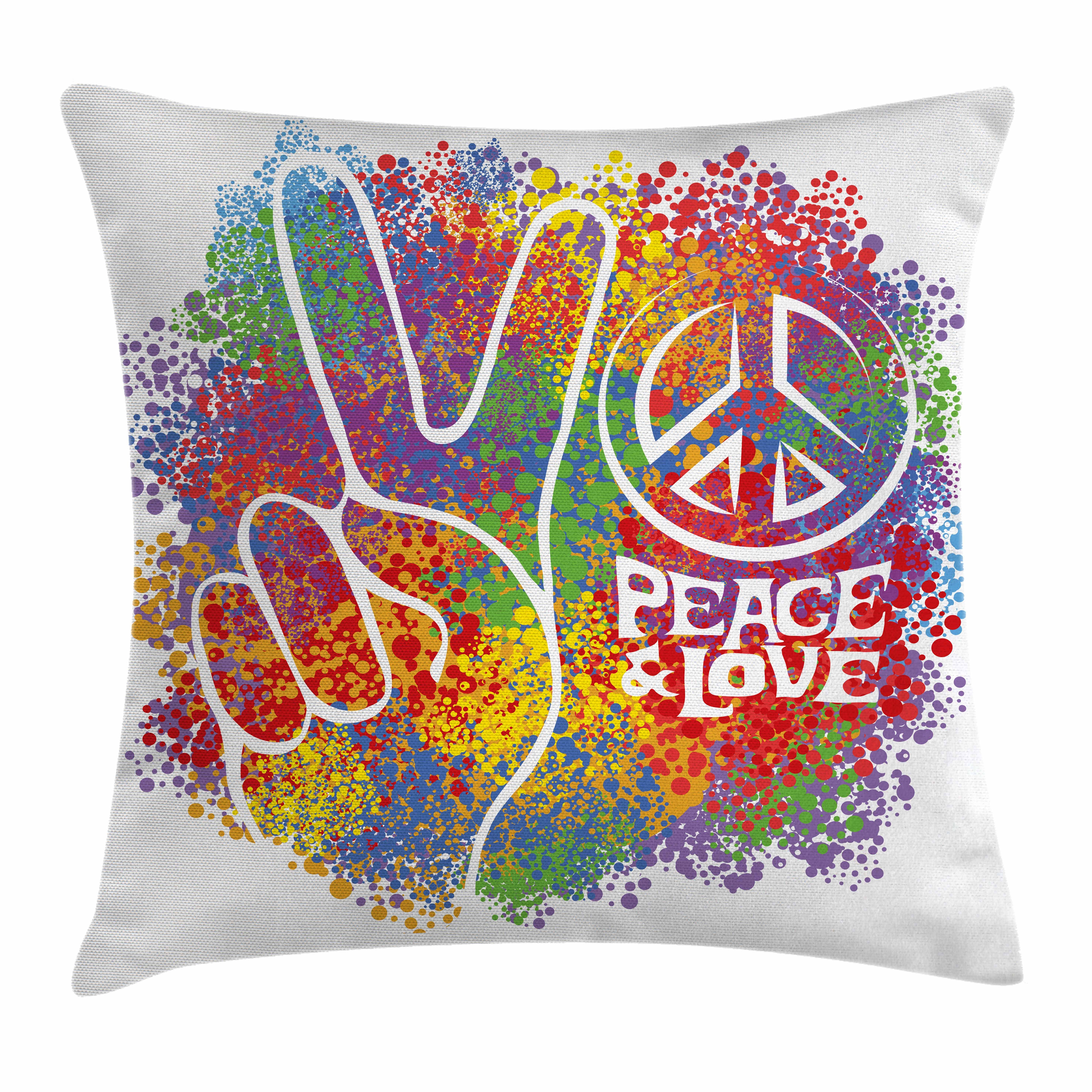 Kissenbezüge Waschbar mit Reißverschluss Kissenhülle mit Farbfesten Klaren Farben Beidseitiger Druck, Abakuhaus (1 Stück), Hippie Peace Love Pazifismus