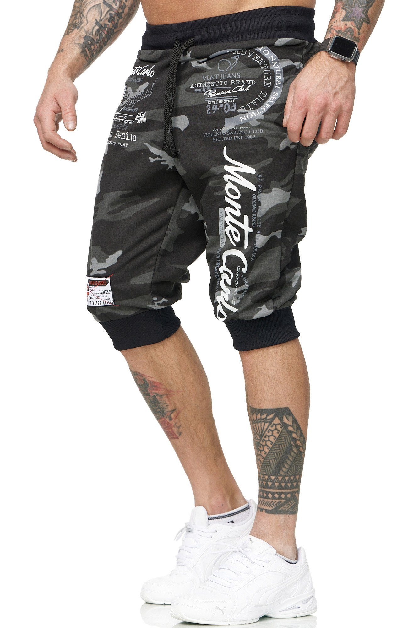 L.gonline Sweatshorts Herren SHORTS, Bermudashorts, Kurze Sommer-Hose, Caprihose, MONTE (Shorts, Bermudas, Caprihose, 1-tlg) aus reiner Baumwolle Anthrazit Camouflage