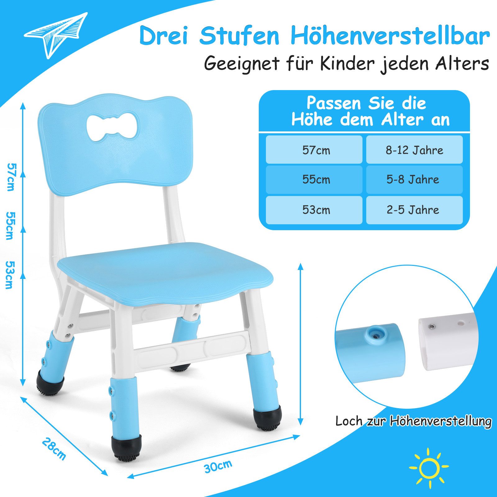 TLGREEN Kindersitzgruppe Kinder Schreibtischstuhl Höhenverstellbar, (Kinderstühle mit Rückenlehne, 2-tlg., für Kinderzimmer Schule Kindertagespflege), Kinder St – Bild 5 von 5