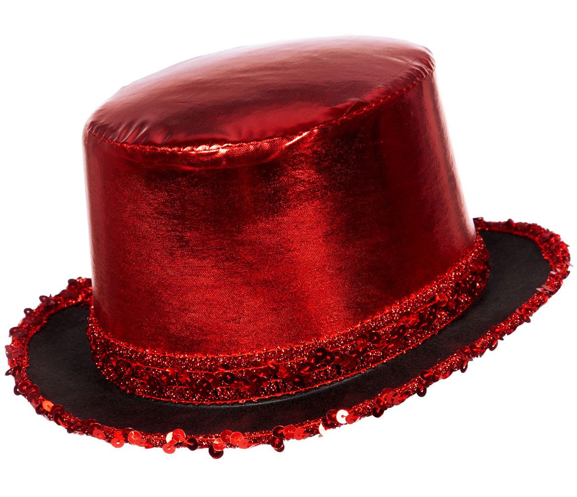 Karneval-Klamotten Kostüm Zylinder Hut rot Lamee mit Pailletten Band, Hut Zylinder Erwachsene Damen Herren Party Accessoir Karneval Fasching