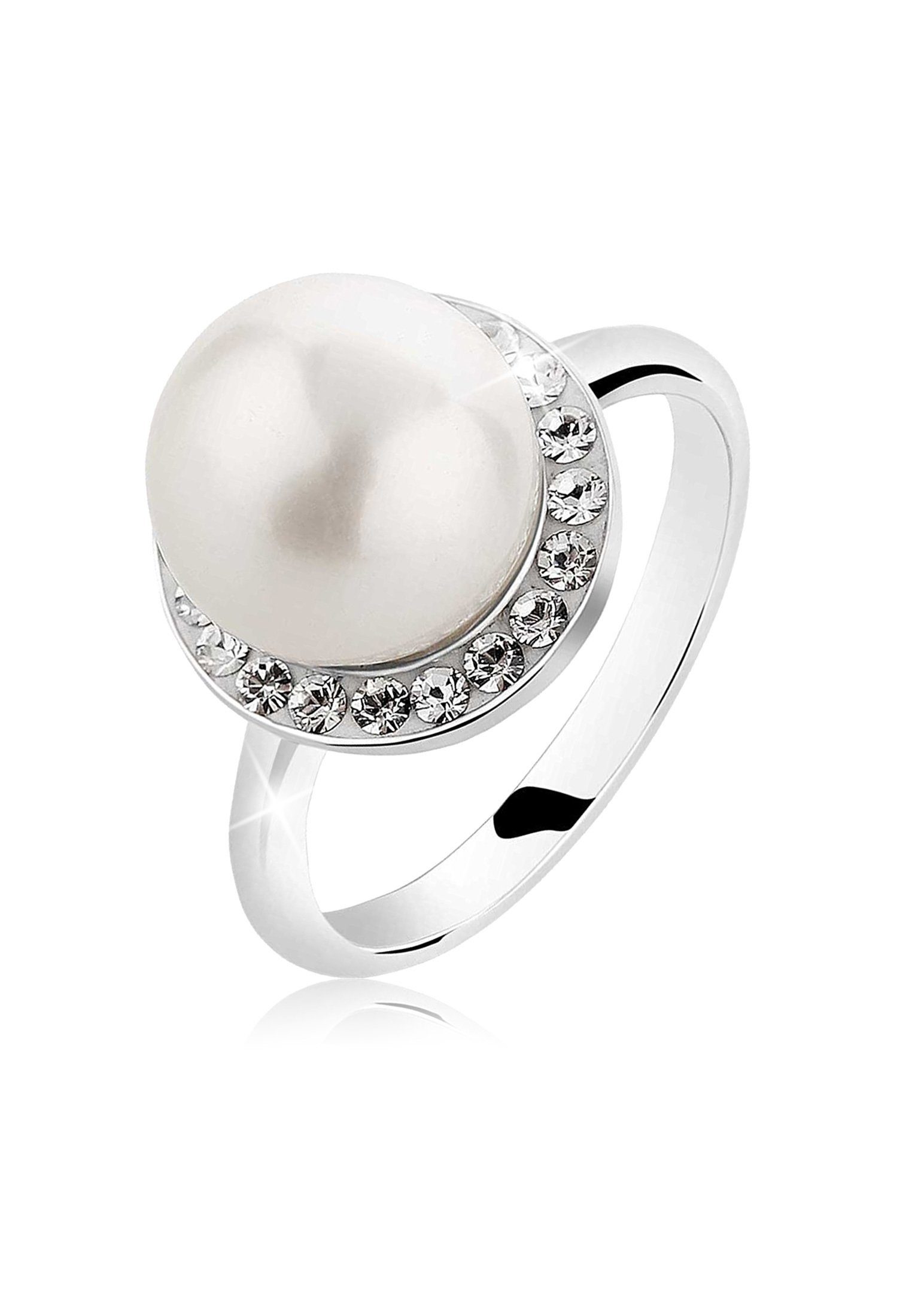 Nenalina Perlenring Muschelkern-Perle Kristalle 925 Silber
