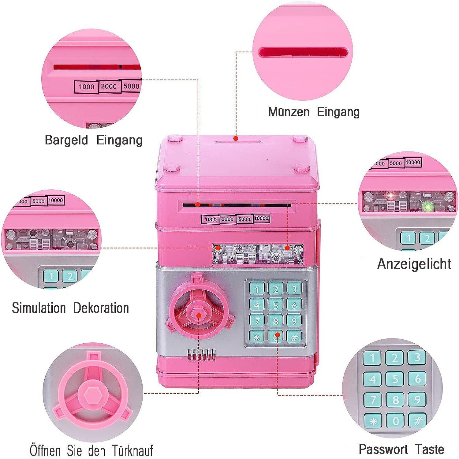 Forrlite Spardose Spardose Kinder,Elektronisches Spardose Safe für Kinder Tresor, (Geldbank mit Passwort, Coole Mini-Geldautomaten-Sparschwein, Münzdose, Auto-Scroll-Geldsafe, tolles Geburtstagsgeschenk für Mädchen and Junge)