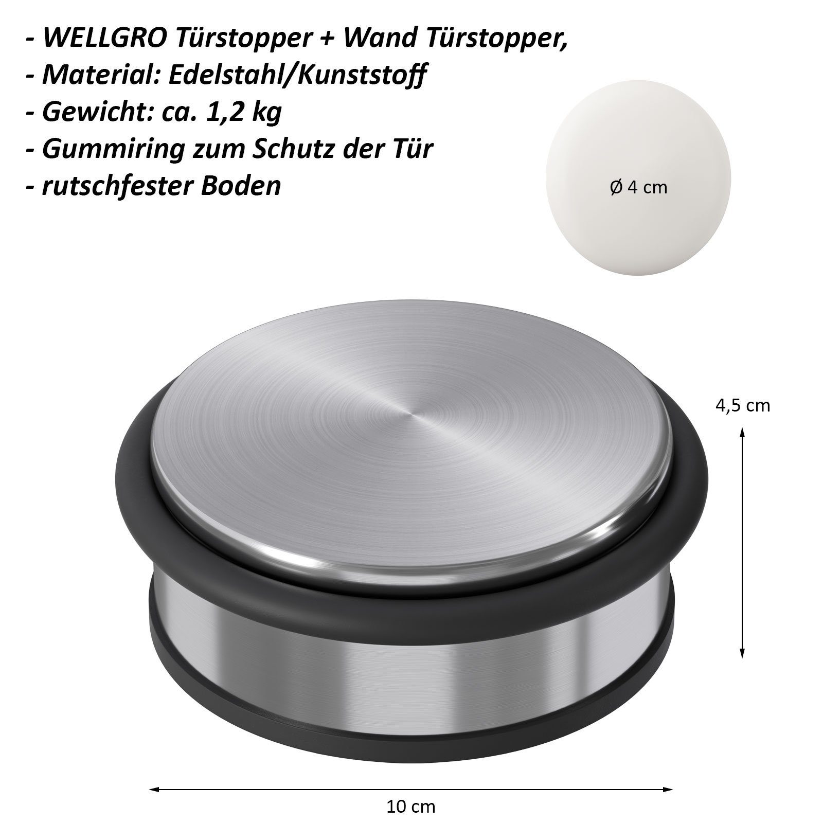 Wellgro Türstopper Edelstahl Türstopper 1,2 kg + Wand Türstopper, ohne Bohr günstig online kaufen