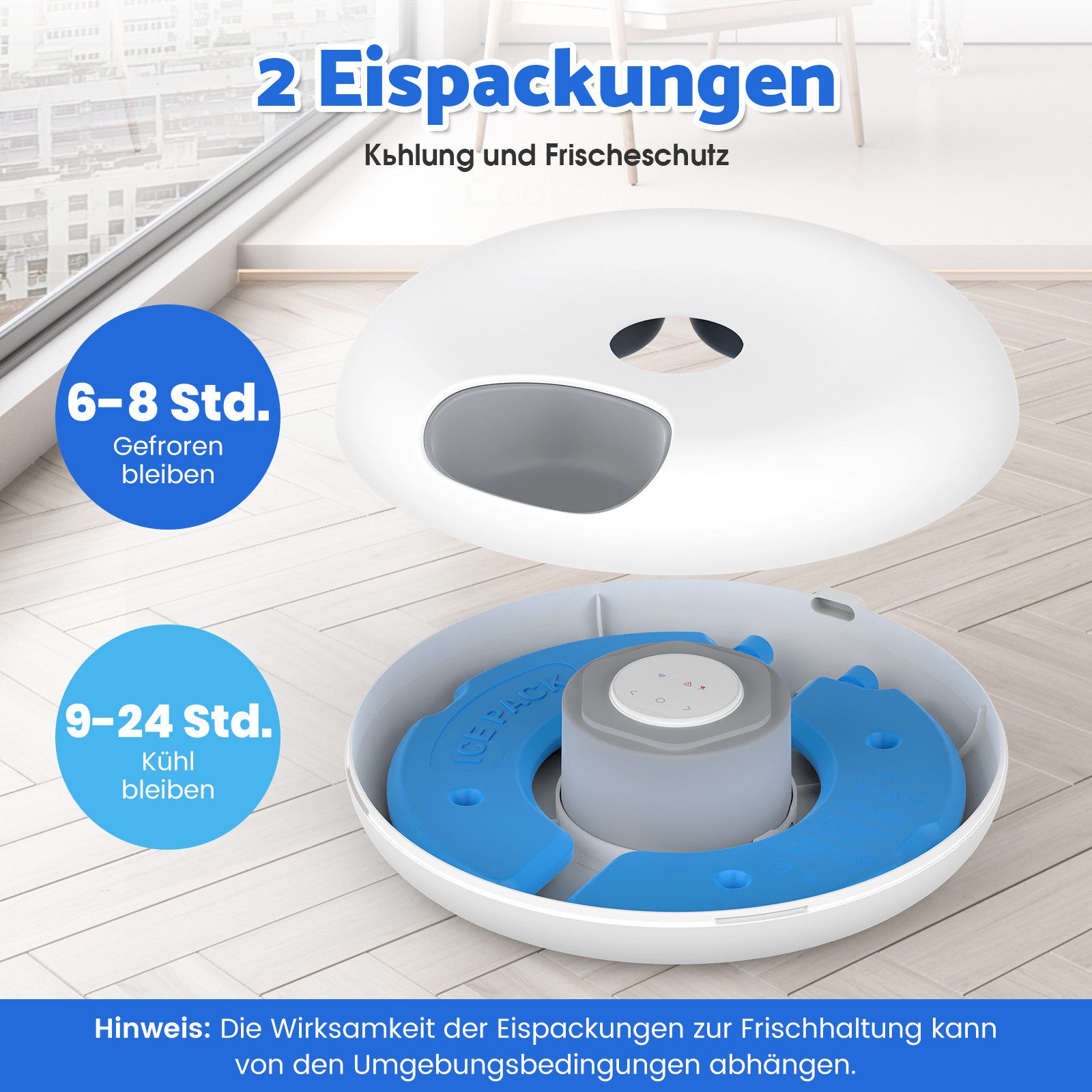 Rebonique Futterautomat Futterautomat Katze Nassfutter 6 Mahlzeiten mit App & Akku, 2 Eisfach, 6 Mahlzeiten, Nass- & Trockenfutter, Bis zu 30 Tage Laufzeit, BPA-frei