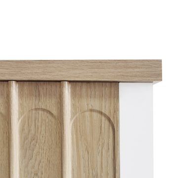 IDEASY Vorratsschrank Sideboard mit Türen und Schubladen, Türen in Weiß und Holzstruktur, 120 x 40 x 80 cm, 2 Türen und 3 Schubladen