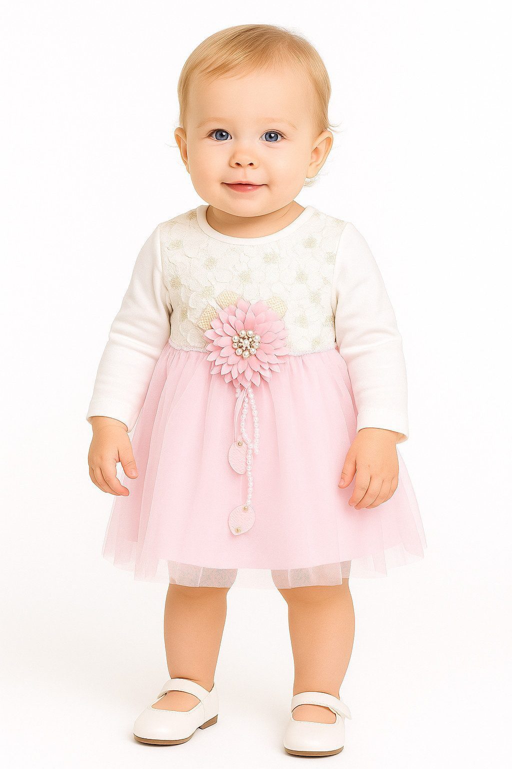 Lorey Medtec Taufkleid Prinzessin Kleid, Mädchen Kleid, Fest Kleid, 100% Baumwolle, Rosa Spitze, Tüll