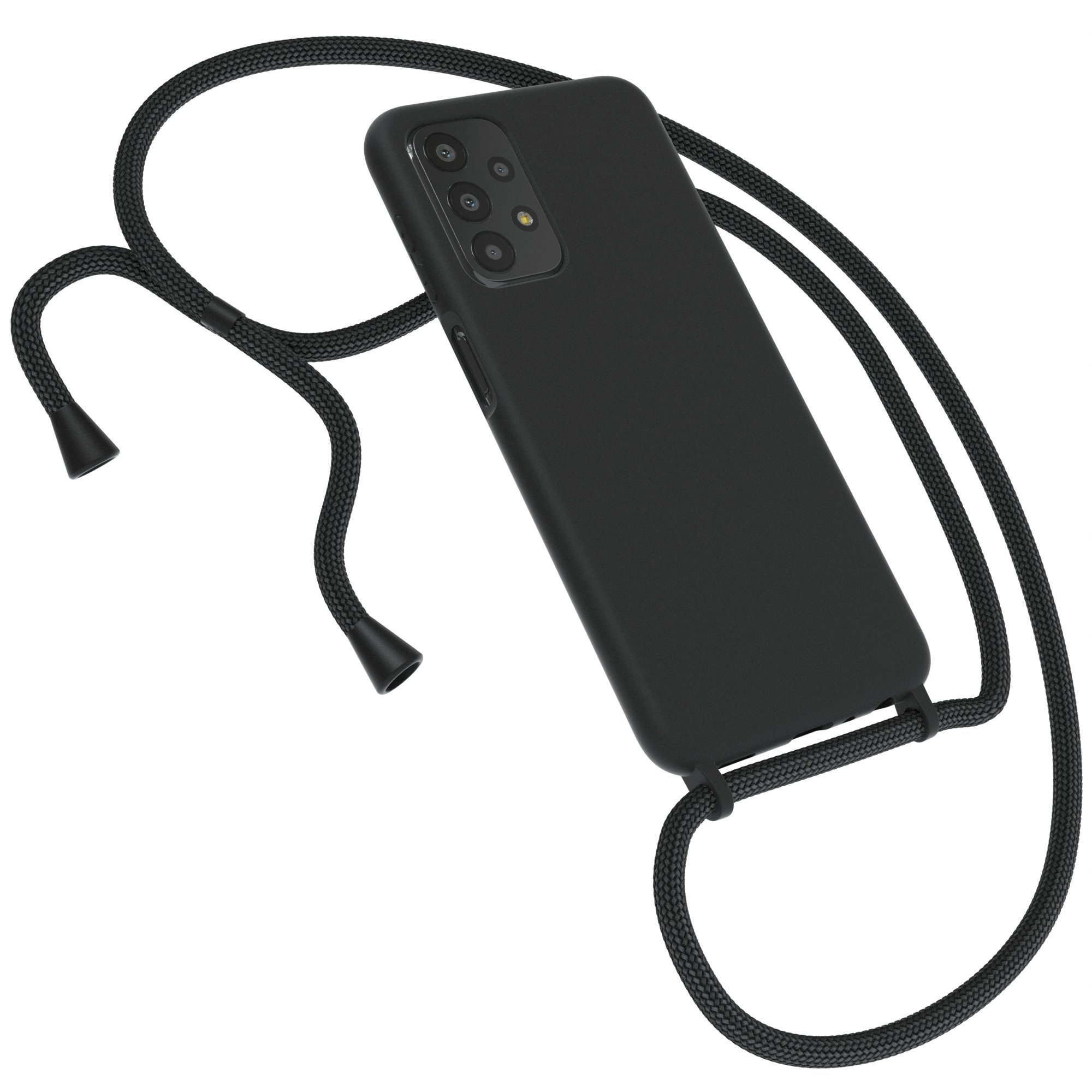 EAZY CASE Handykette Silikon Kette für Samsung Galaxy A23 5G 6,6 Zoll, Kette zum Umhängen für Unterwegs Umhängeband Kordel Handyhülle Schwarz