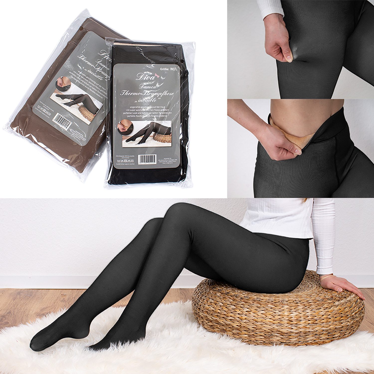 Mojawo Feinstrumpfleggings Da Thermostrumpfhose Strumpfhose Warm gefüttert Thermo Fleece XL/XXL